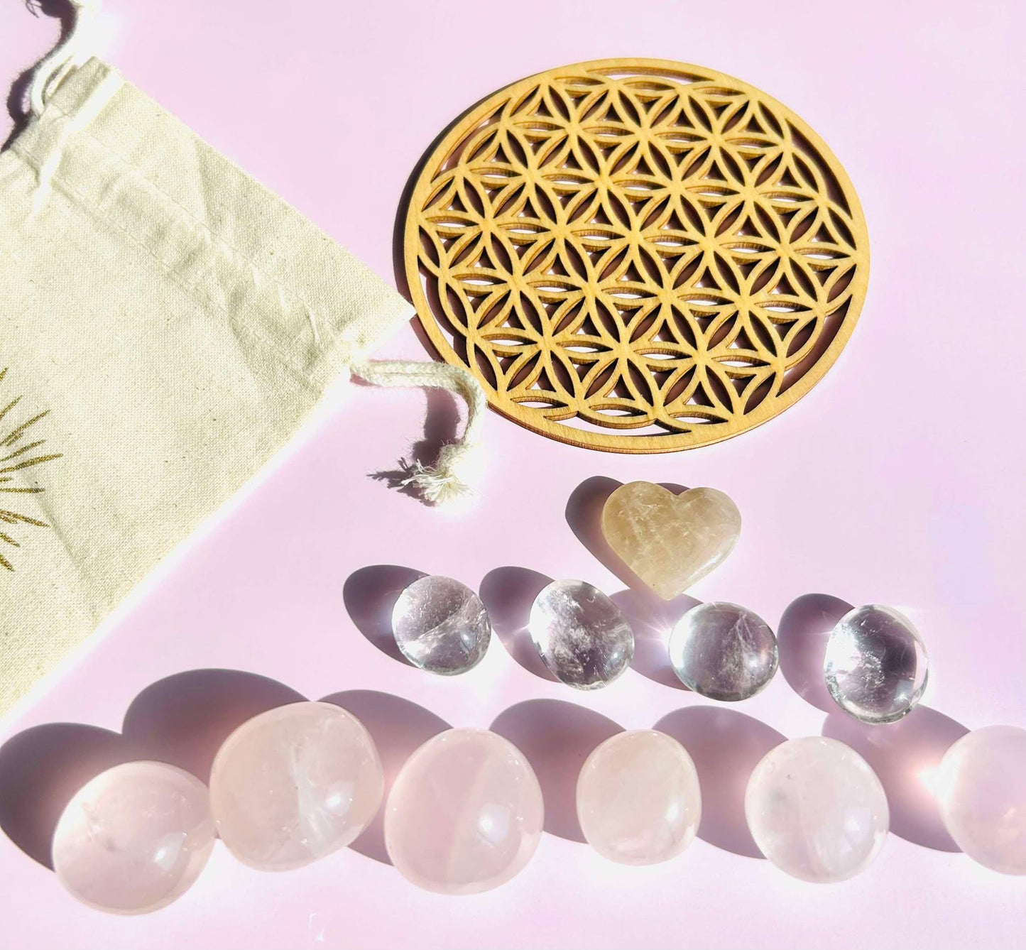Crystal Grid Rose Quartz Citrine Clear Quartz Home Office Decor Gift Idea Nature Inspired Table Display Desk Bedroom Shelf Housewarming Gift