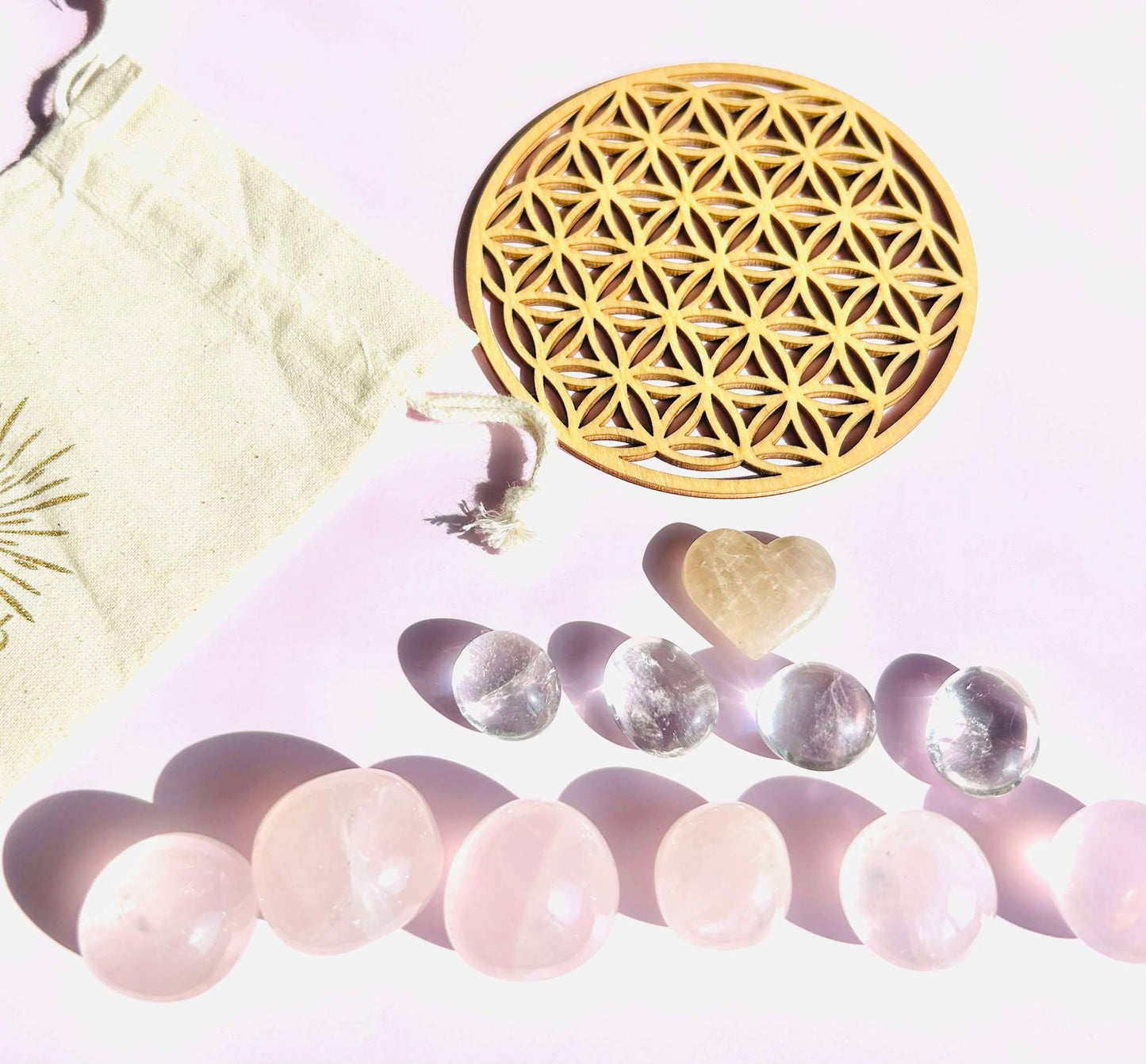 Crystal Grid Rose Quartz Citrine Clear Quartz Home Office Decor Gift Idea Nature Inspired Table Display Desk Bedroom Shelf Housewarming Gift