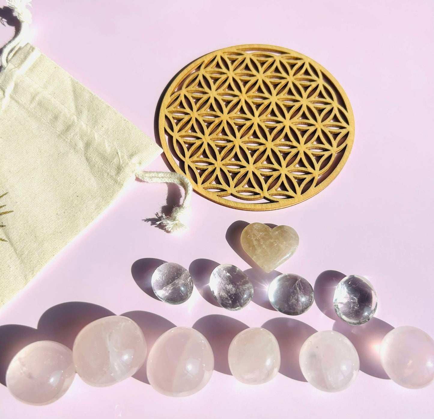 Crystal Grid Rose Quartz Citrine Clear Quartz Home Office Decor Gift Idea Nature Inspired Table Display Desk Bedroom Shelf Housewarming Gift