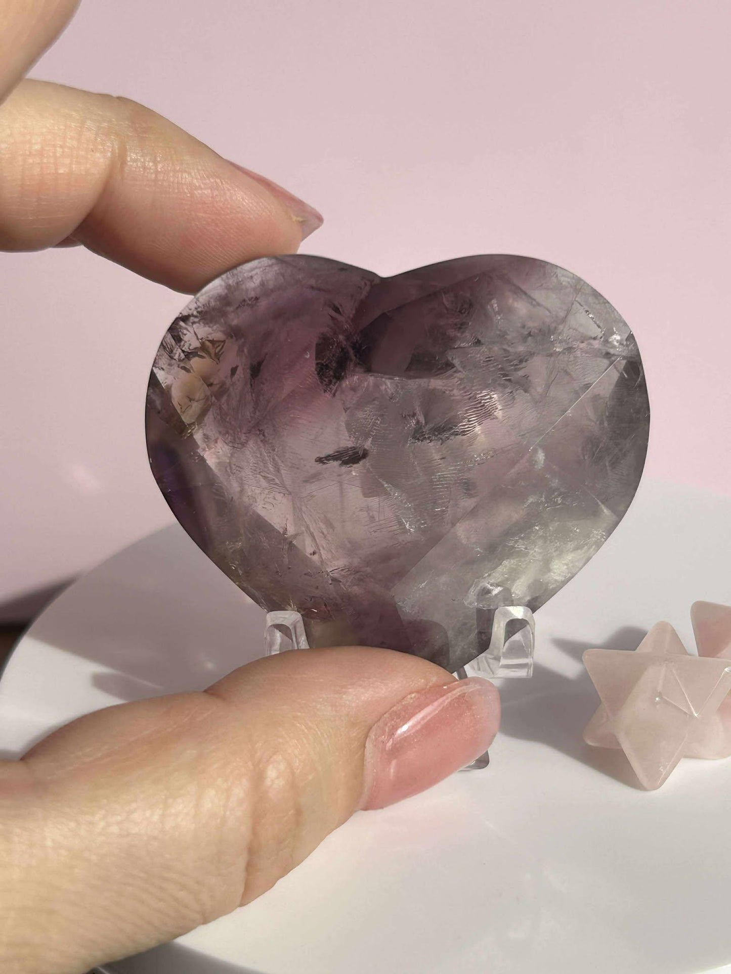 Amethyst Facet Heart Carving Anniversary Gift Mom To Be Gift Meditation Altar Room Decor Baby Shower Breakup Divorce Gift Calming Crystals