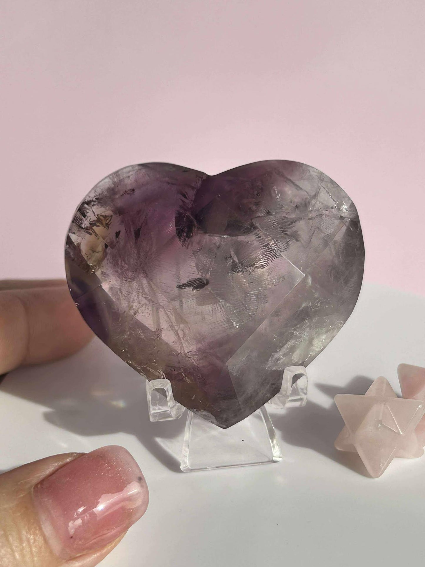 Amethyst Facet Heart Carving Anniversary Gift Mom To Be Gift Meditation Altar Room Decor Baby Shower Breakup Divorce Gift Calming Crystals