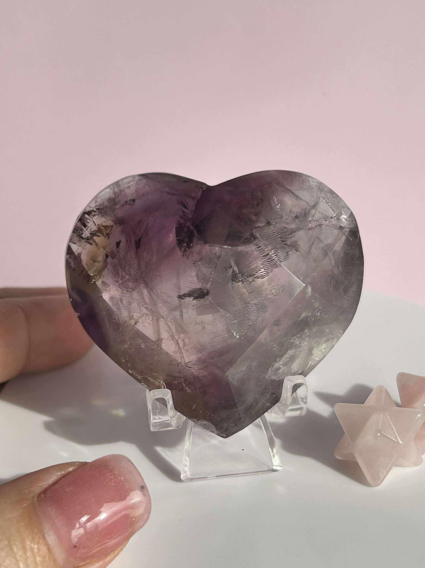 Amethyst Facet Heart Carving Anniversary Gift Mom To Be Gift Meditation Altar Room Decor Baby Shower Breakup Divorce Gift Calming Crystals