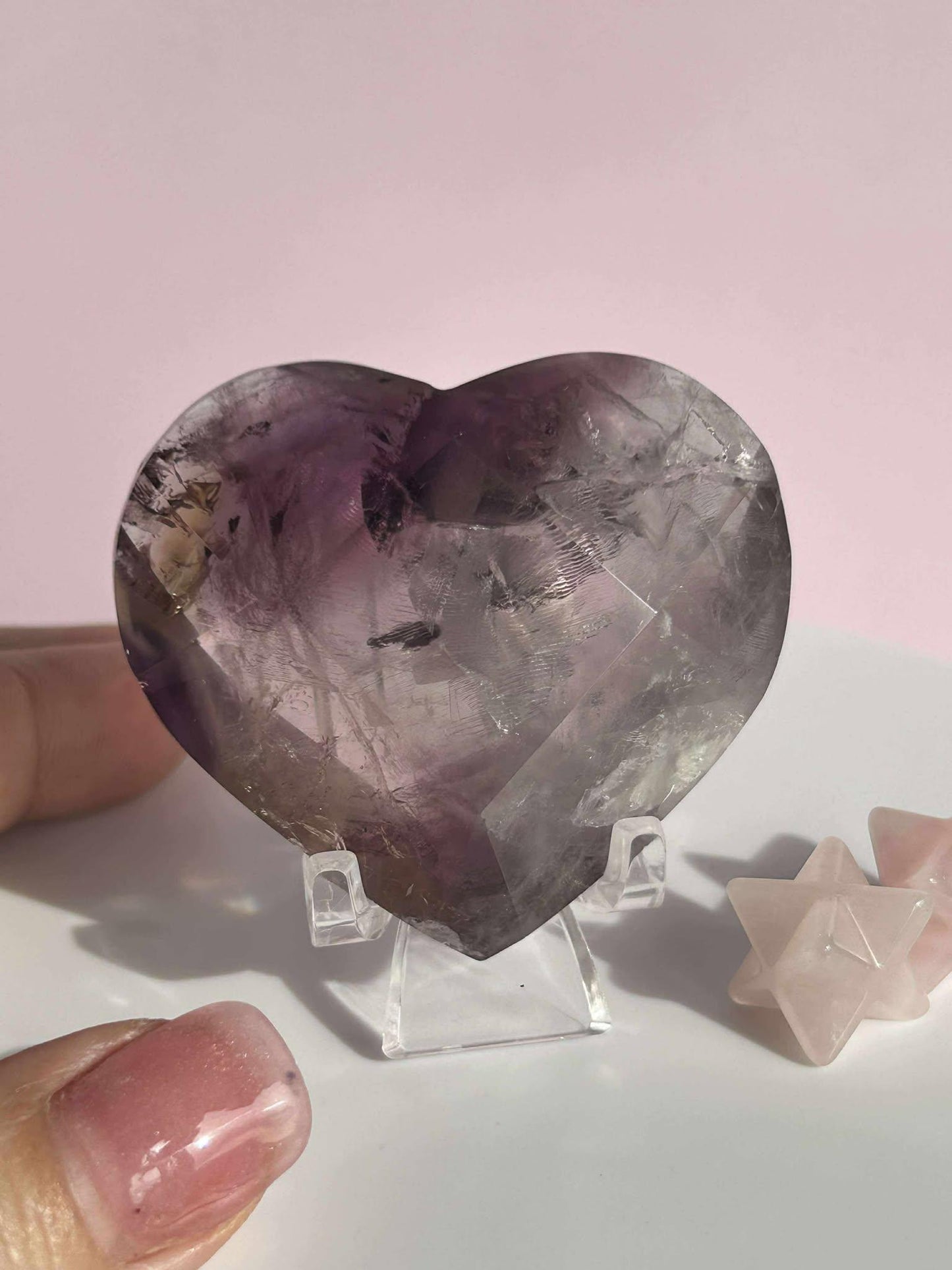 Amethyst Facet Heart Carving Anniversary Gift Mom To Be Gift Meditation Altar Room Decor Baby Shower Breakup Divorce Gift Calming Crystals