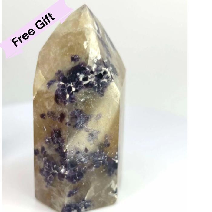 Citrine Lepidolite Crystal Point Solar Plexus Third Eye Meditation Feng Shui Libra Crystal Home Warming Student Teacher Baby Shower Gift
