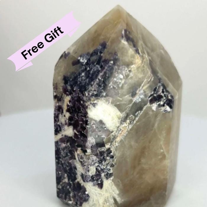 Citrine Lepidolite Crystal Point Solar Plexus Third Eye Meditation Feng Shui Libra Crystal Home Warming Student Teacher Baby Shower Gift