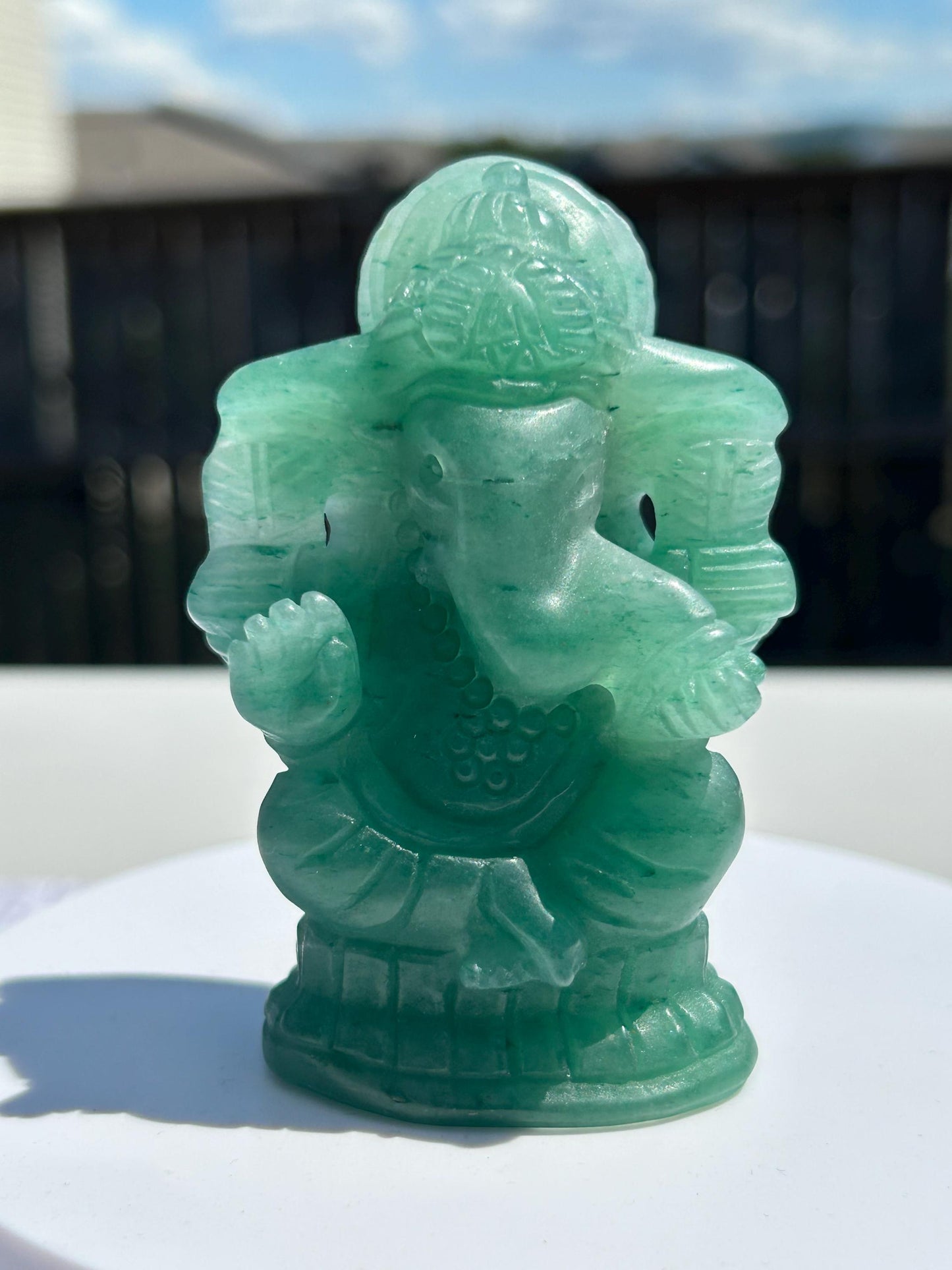 Ganesh Green Aventurine Carving Crystal Home Decor Meditation Altar Gift Yogi Statue Spiritual Collector Display Anniversary Wedding Gift