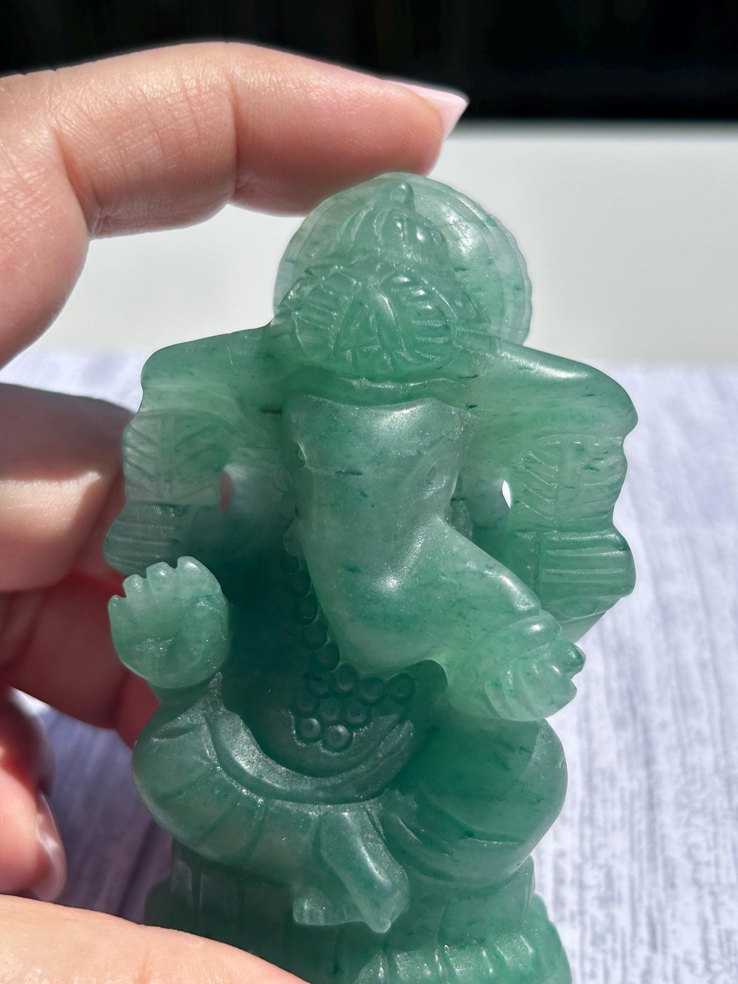 Ganesh Green Aventurine Carving Crystal Home Decor Meditation Altar Gift Yogi Statue Spiritual Collector Display Anniversary Wedding Gift