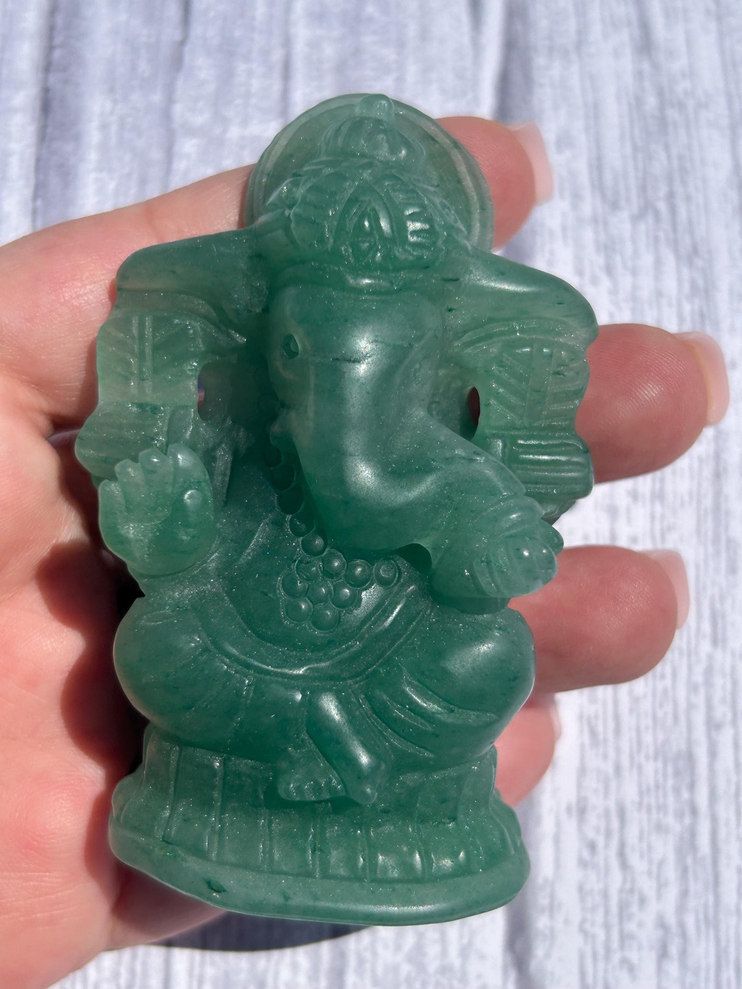 Ganesh Green Aventurine Carving Crystal Home Decor Meditation Altar Gift Yogi Statue Spiritual Collector Display Anniversary Wedding Gift