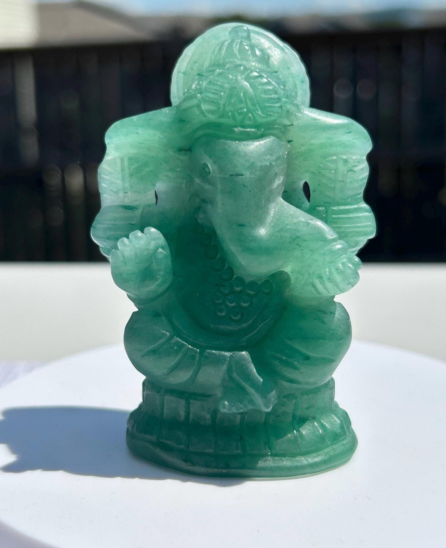 Ganesh Green Aventurine Carving Crystal Home Decor Meditation Altar Gift Yogi Statue Spiritual Collector Display Anniversary Wedding Gift