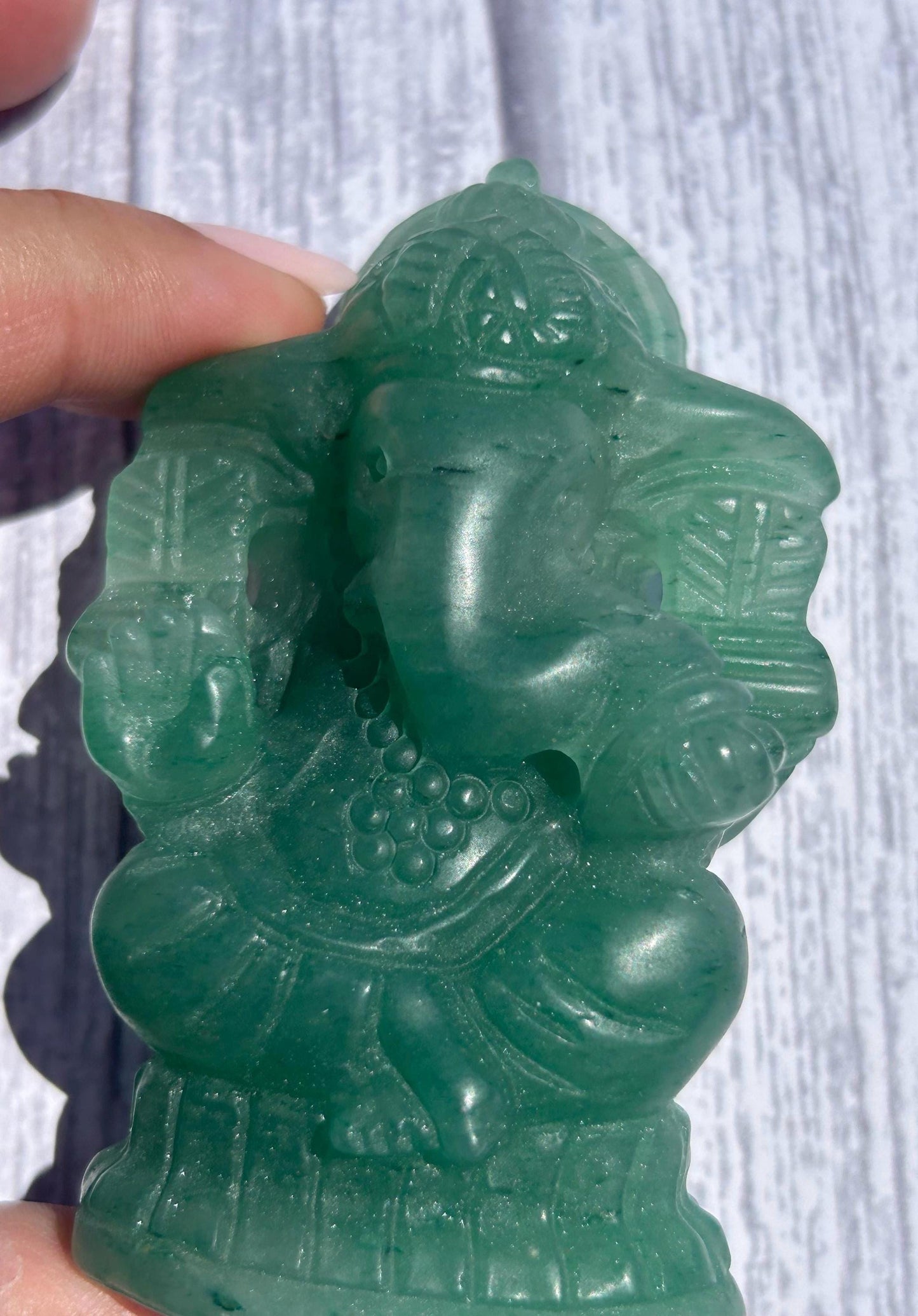Ganesh Green Aventurine Carving Crystal Home Decor Meditation Altar Gift Yogi Statue Spiritual Collector Display Anniversary Wedding Gift