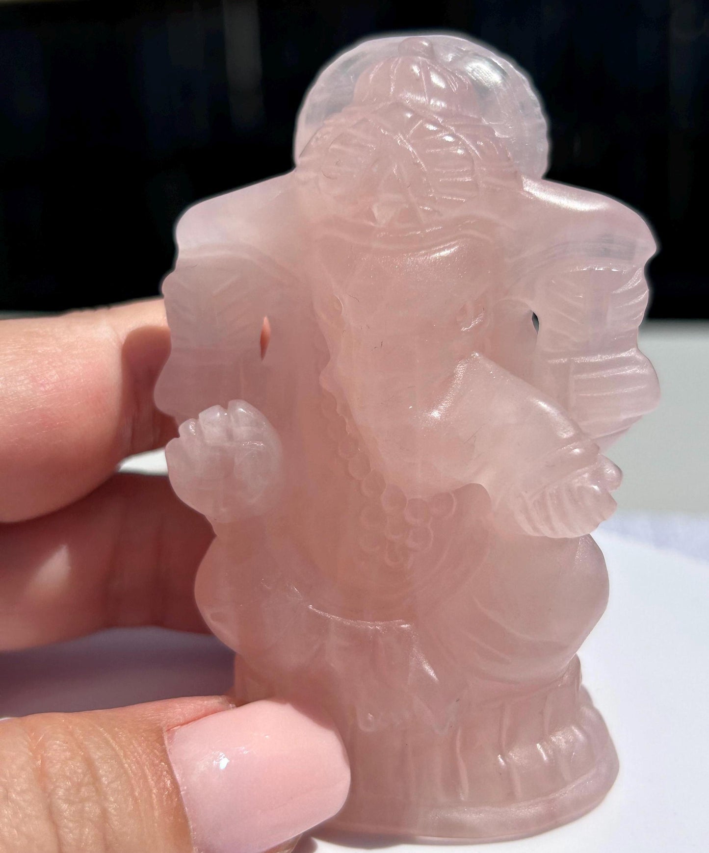 Ganesh Rose Quartz Carving Crystal Home Decor Meditation Altar Gift Mothers Day Anniversary Wedding Gift Heart Chakra May Crystal Birthstone