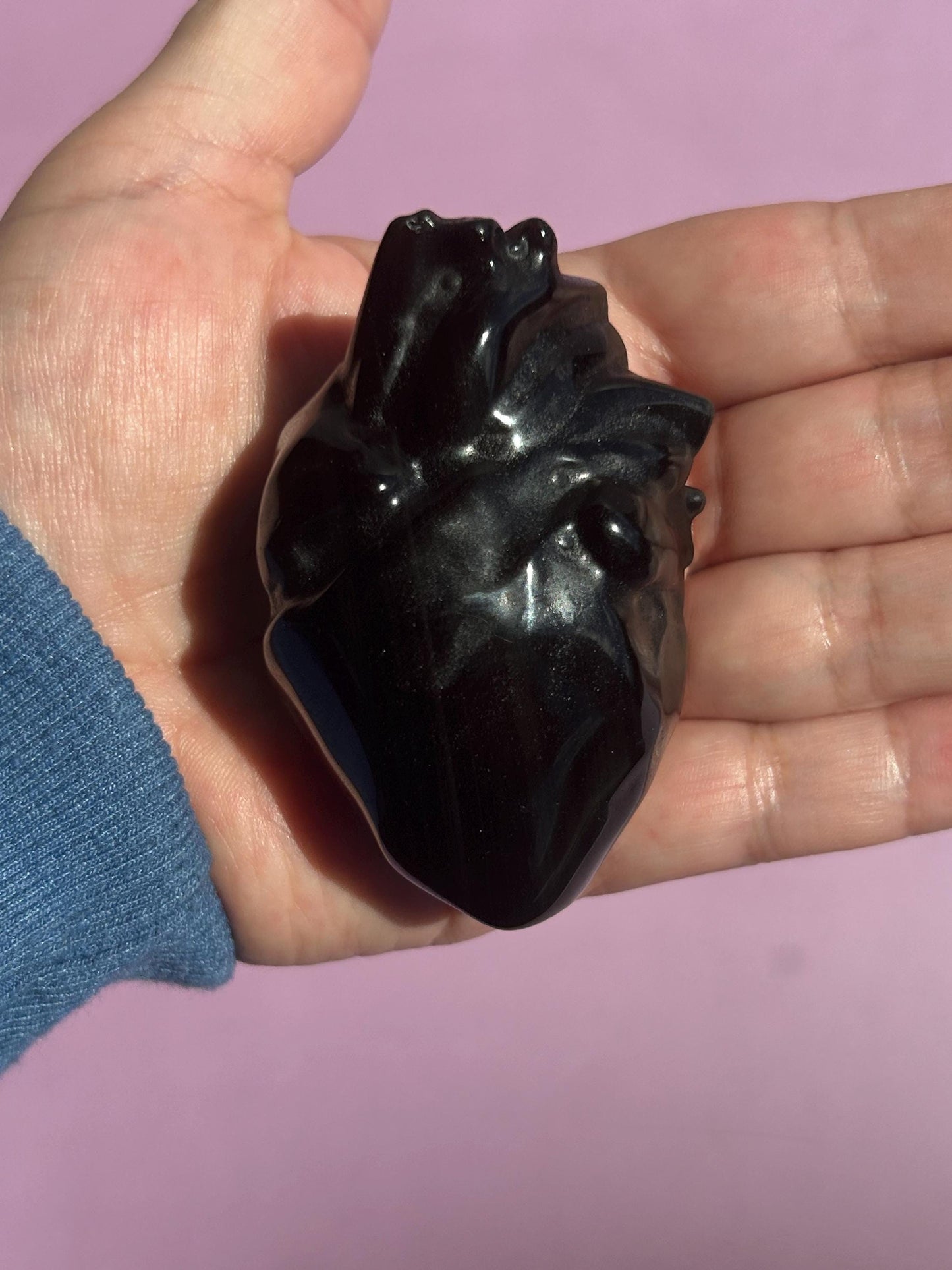 Black Silver Obsidian Heart Carved Stone Decorative Crystal Mothers Day Anniversary Valentines Gift for Best Friend Empath Bedroom Decor