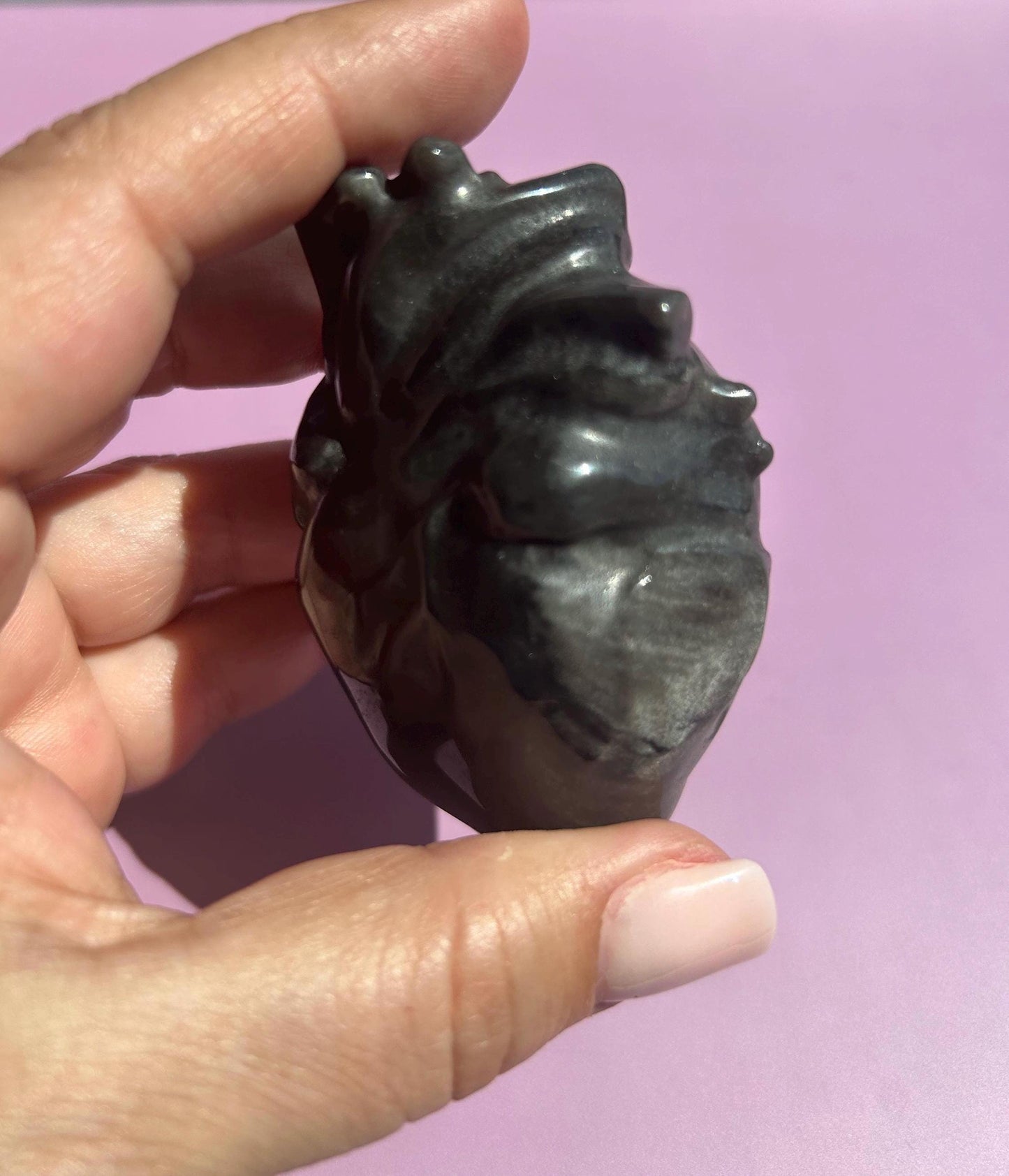 Black Silver Obsidian Heart Carved Stone Decorative Crystal Mothers Day Anniversary Valentines Gift for Best Friend Empath Bedroom Decor