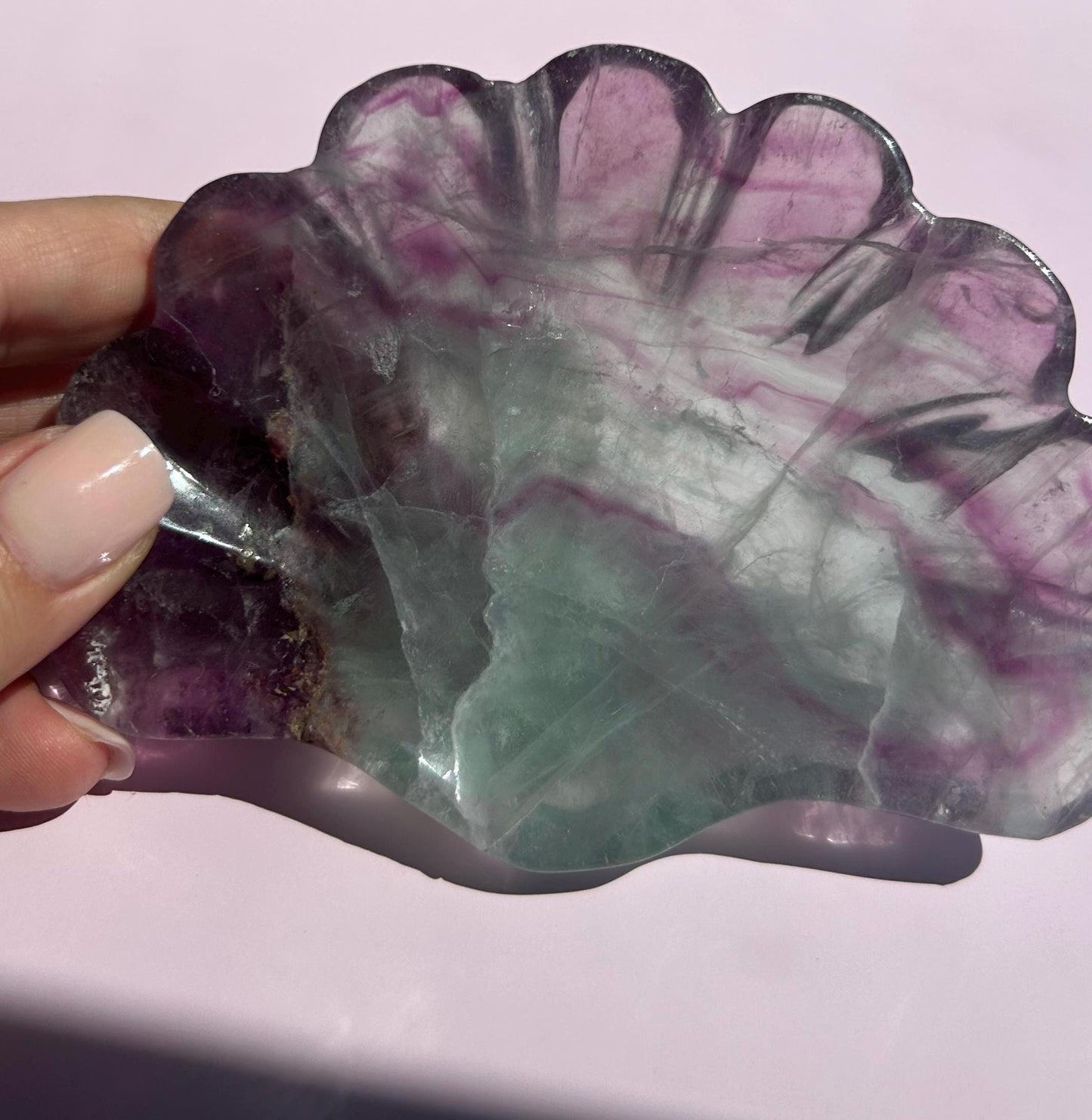 Fluorite Seashell Bowl Carved Dish Jewelry Holder Ocean Inspired Home Decor Gift for Beach Lover Bathroom Vanity Tray Coastal Mother Gift