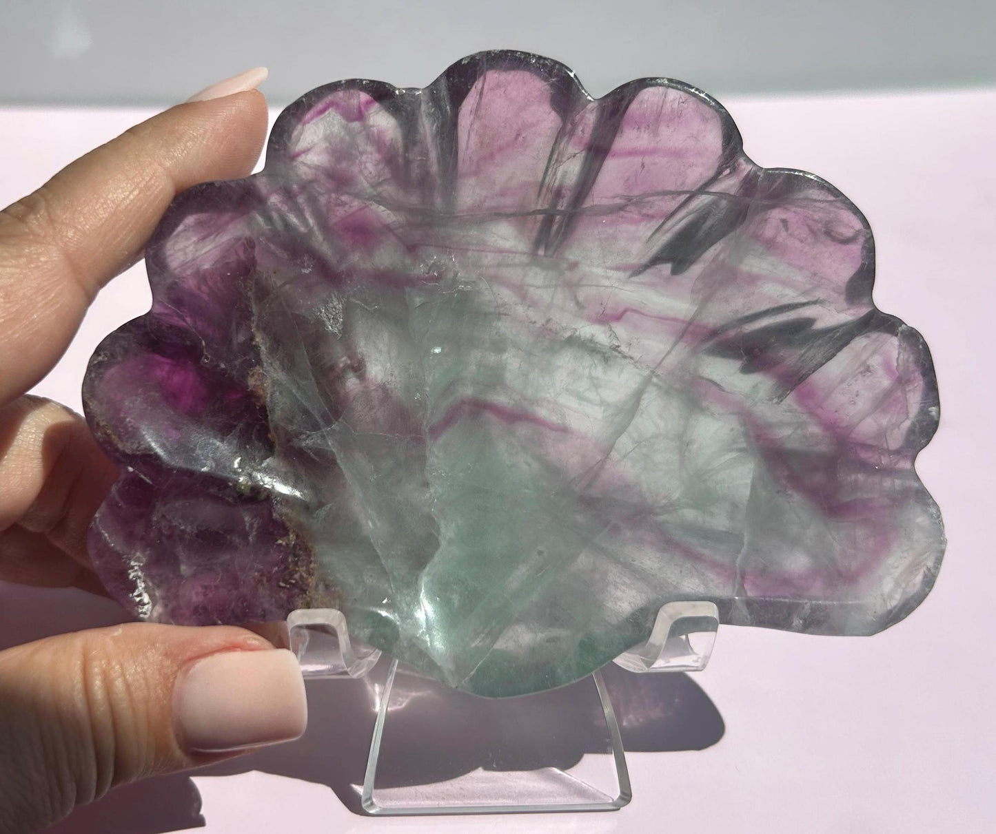 Fluorite Seashell Bowl Carved Dish Jewelry Holder Ocean Inspired Home Decor Gift for Beach Lover Bathroom Vanity Tray Coastal Mother Gift