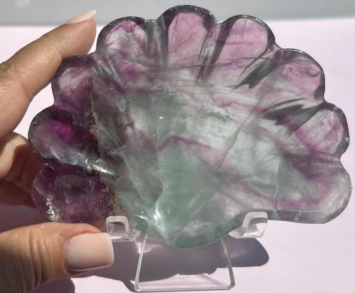 Fluorite Seashell Bowl Carved Dish Jewelry Holder Ocean Inspired Home Decor Gift for Beach Lover Bathroom Vanity Tray Coastal Mother Gift