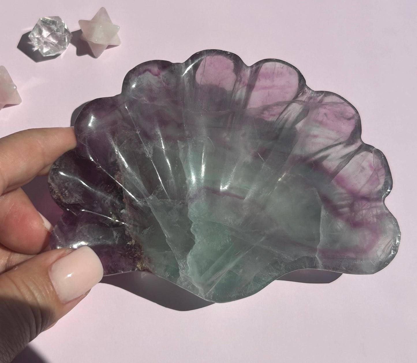 Fluorite Seashell Bowl Carved Dish Jewelry Holder Ocean Inspired Home Decor Gift for Beach Lover Bathroom Vanity Tray Coastal Mother Gift