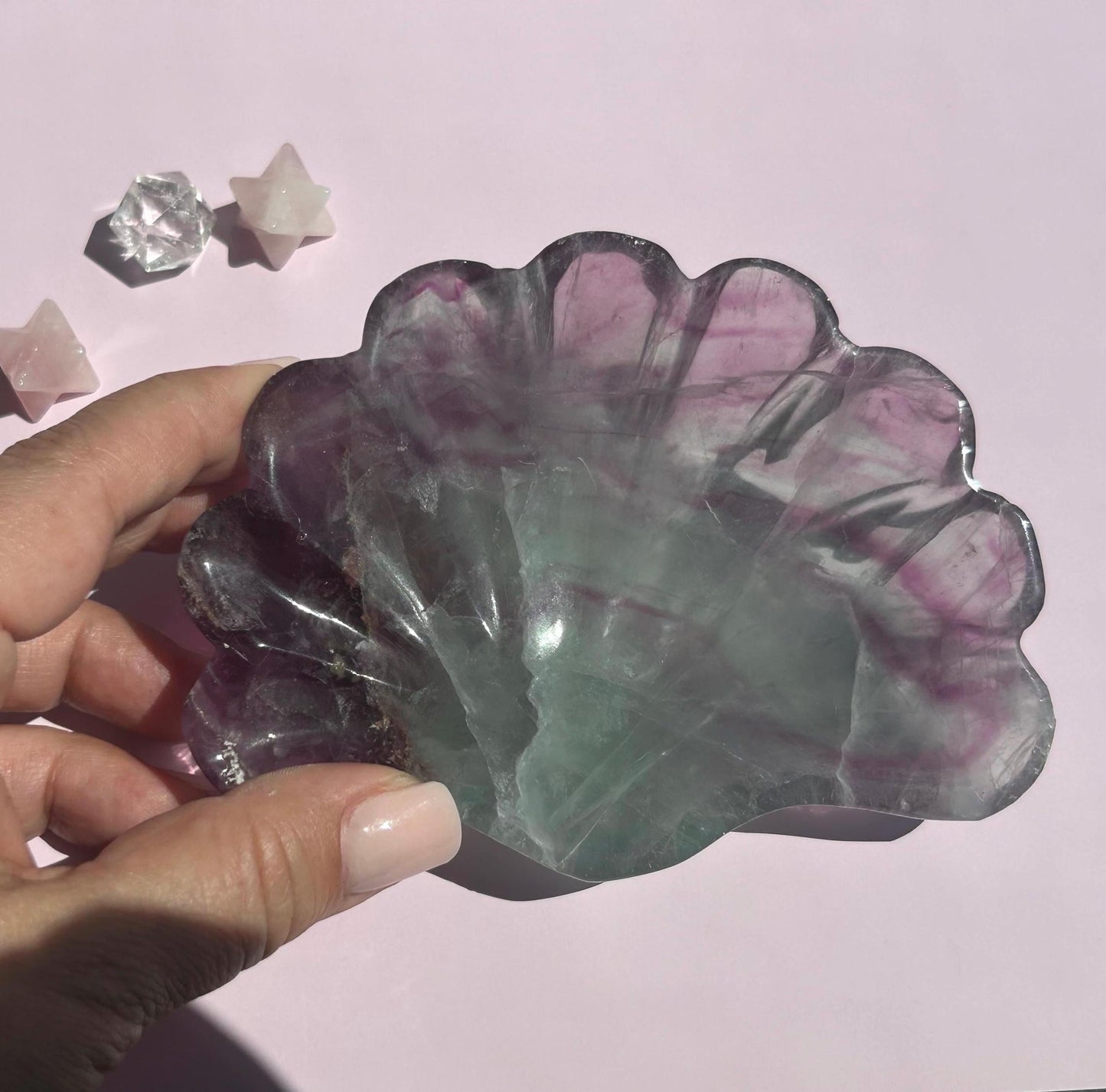 Fluorite Seashell Bowl Carved Dish Jewelry Holder Ocean Inspired Home Decor Gift for Beach Lover Bathroom Vanity Tray Coastal Mother Gift