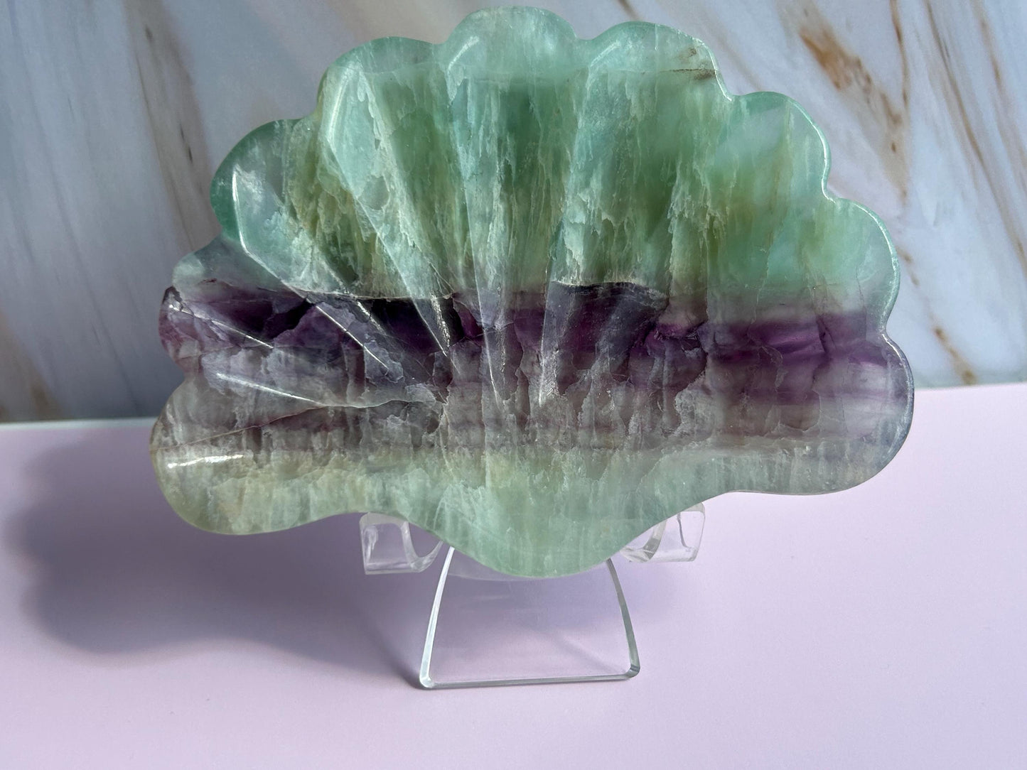 Fluorite Seashell Bowl Carved Dish Jewelry Holder Ocean Inspired Home Decor Gift for Beach Lover Bathroom Vanity Tray Coastal Mother Gift