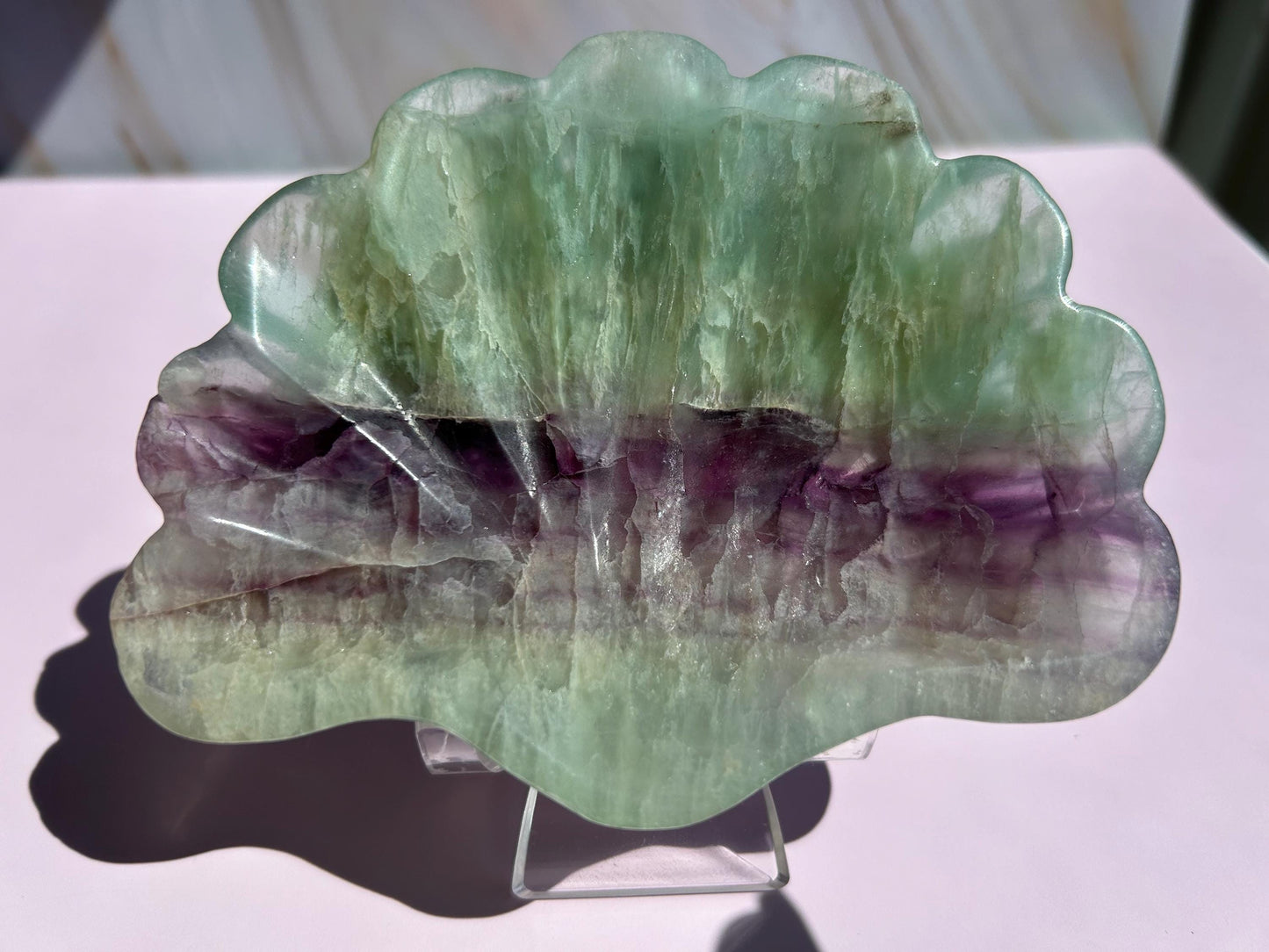 Fluorite Seashell Bowl Carved Dish Jewelry Holder Ocean Inspired Home Decor Gift for Beach Lover Bathroom Vanity Tray Coastal Mother Gift