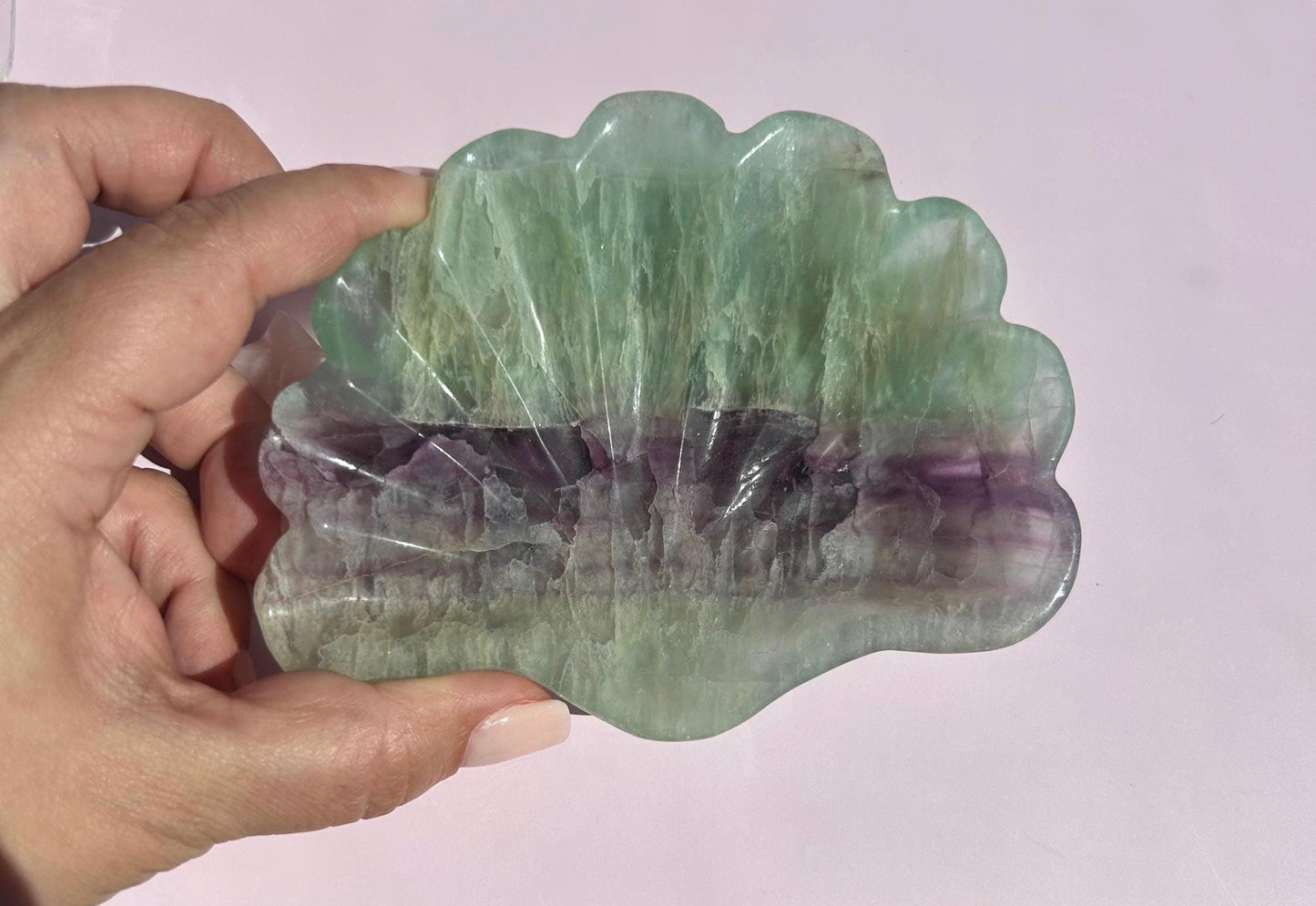 Fluorite Seashell Bowl Carved Dish Jewelry Holder Ocean Inspired Home Decor Gift for Beach Lover Bathroom Vanity Tray Coastal Mother Gift