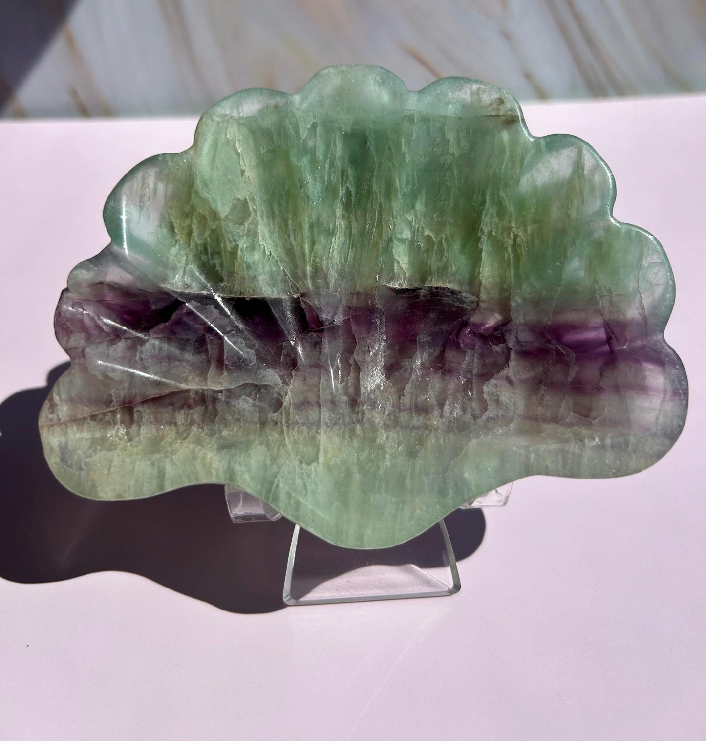 Fluorite Seashell Bowl Carved Dish Jewelry Holder Ocean Inspired Home Decor Gift for Beach Lover Bathroom Vanity Tray Coastal Mother Gift