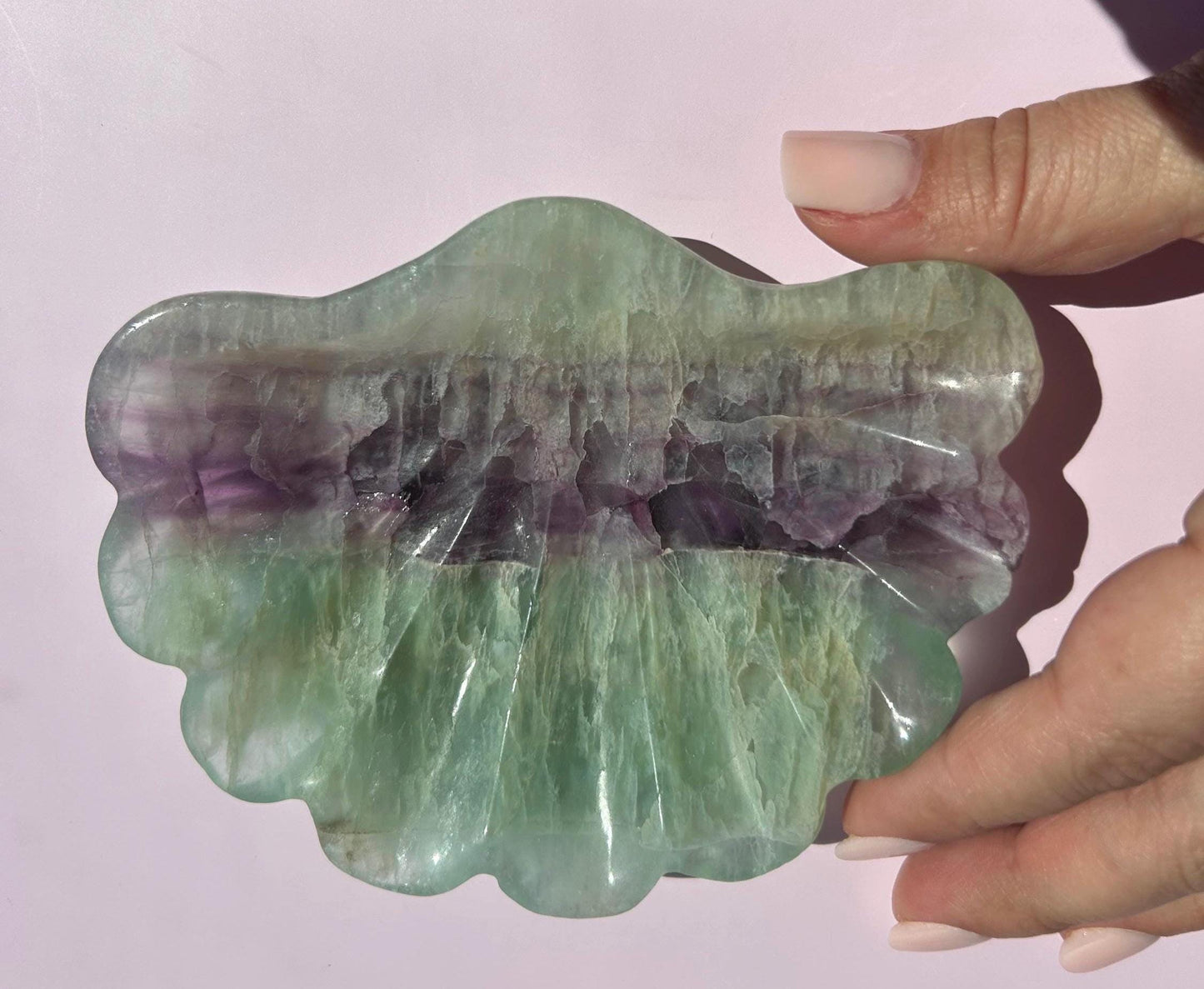 Fluorite Seashell Bowl Carved Dish Jewelry Holder Ocean Inspired Home Decor Gift for Beach Lover Bathroom Vanity Tray Coastal Mother Gift