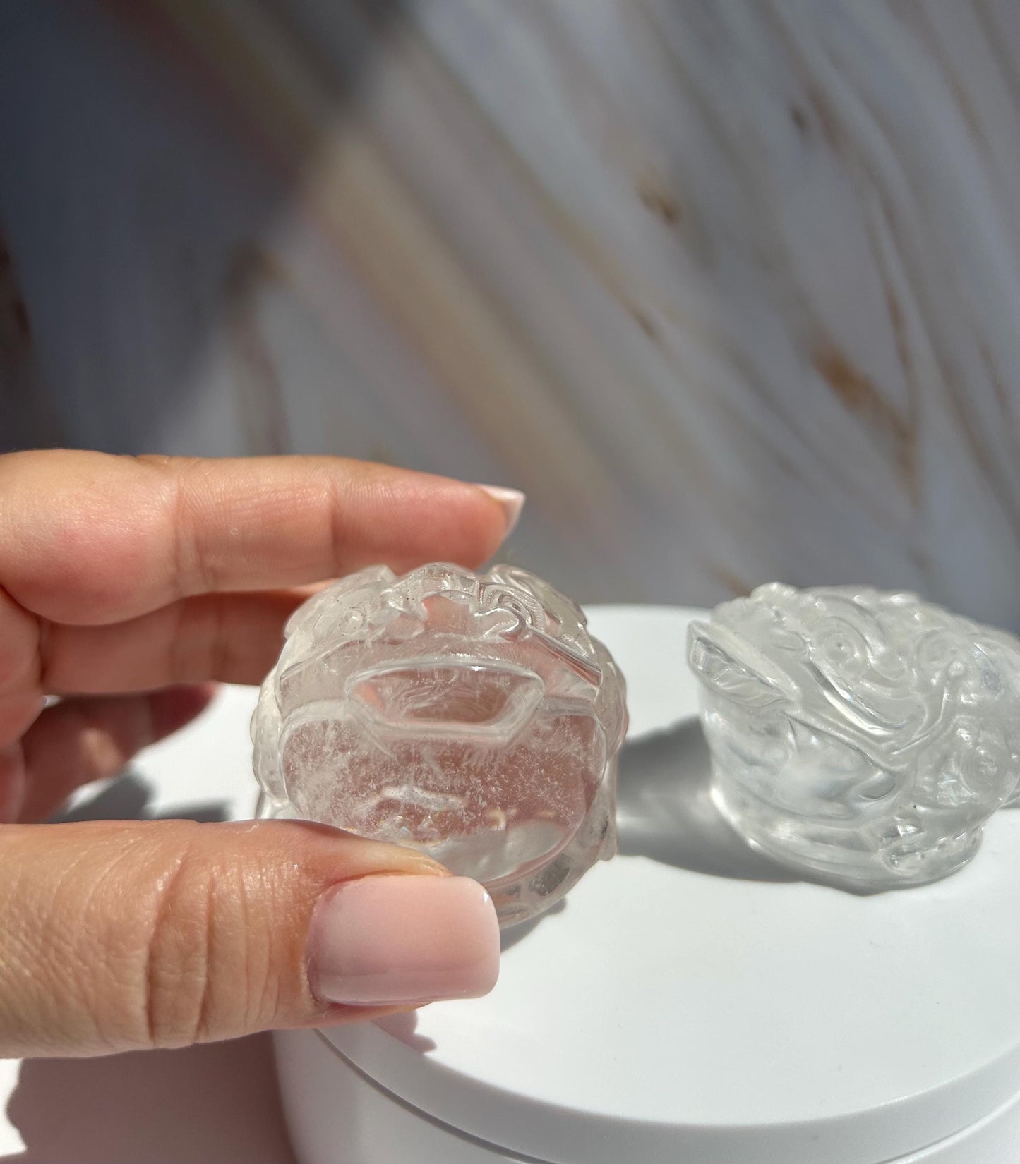 Money Toad Clear Quartz Carving Polished Stone Decorative Accent Home Decor Gift New Job New Work Office Desk Altar Feng Shui New Mom Gift