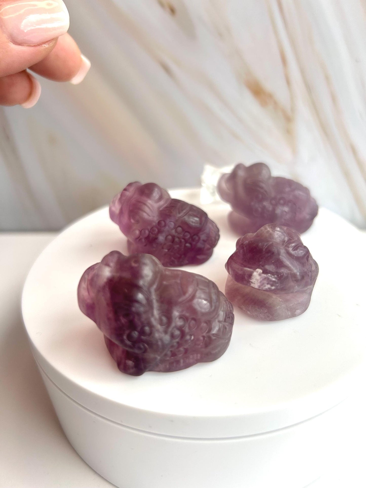 Money Toad Fluorite Carving Purple Stone Crown Chakra Feng Shui Dorm Bedroom Home Decor Gift New Mom New to Crystals New Love Back to school