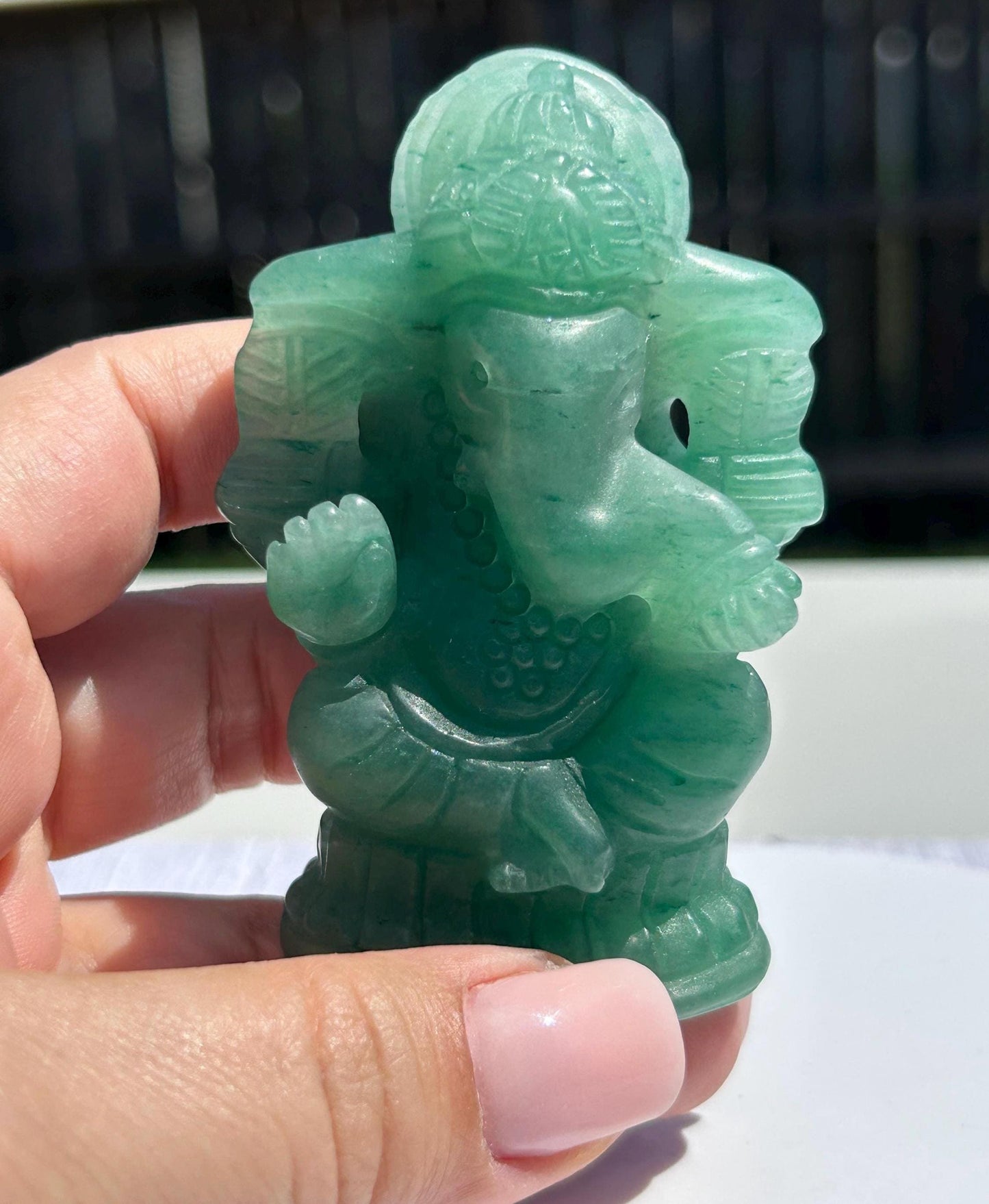 Ganesh Green Aventurine Carving Crystal Home Decor Meditation Altar Gift Yogi Statue Spiritual Collector Display Anniversary Wedding Gift