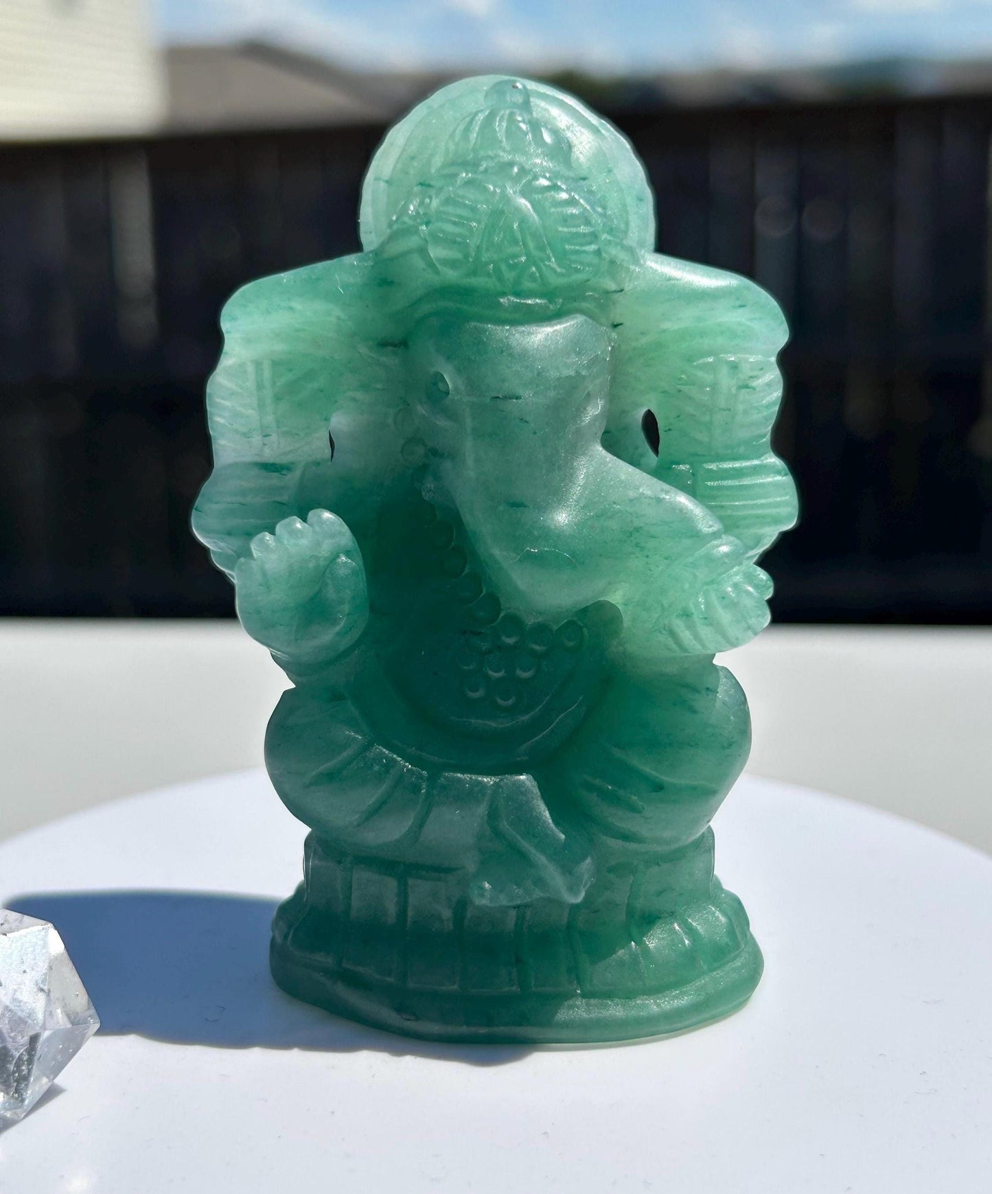 Ganesh Green Aventurine Carving Crystal Home Decor Meditation Altar Gift Yogi Statue Spiritual Collector Display Anniversary Wedding Gift