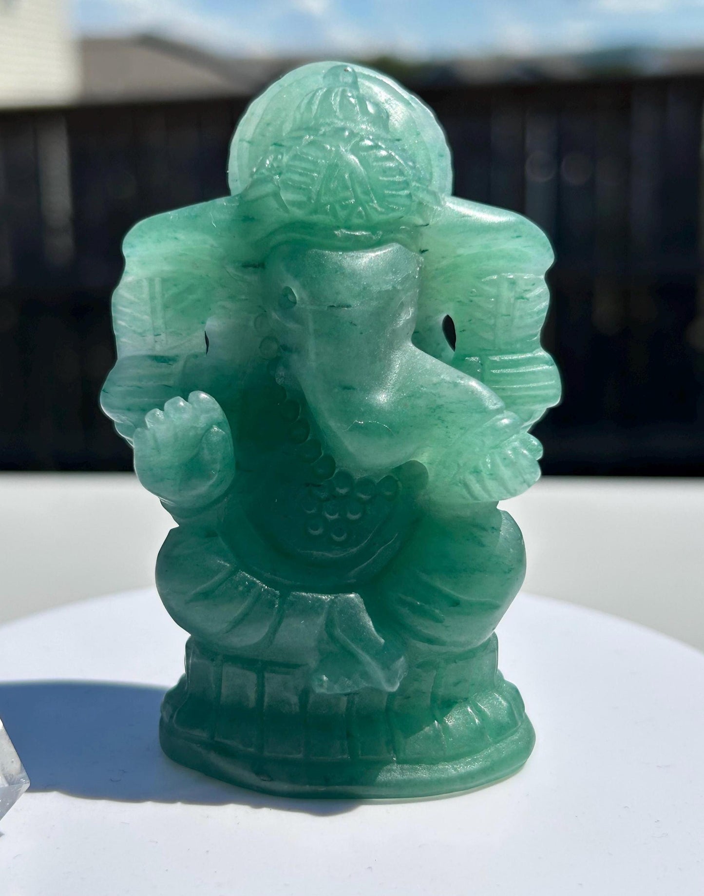 Ganesh Green Aventurine Carving Crystal Home Decor Meditation Altar Gift Yogi Statue Spiritual Collector Display Anniversary Wedding Gift