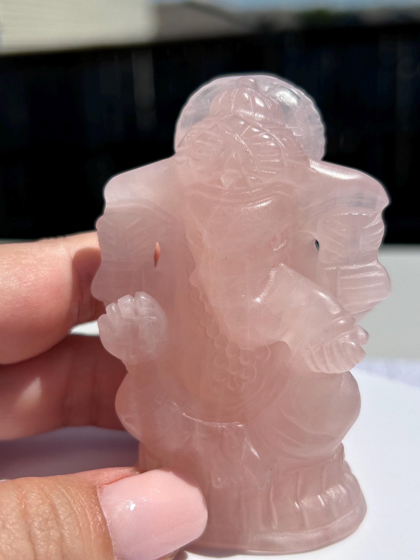 Ganesh Rose Quartz Carving Crystal Home Decor Meditation Altar Gift Mothers Day Anniversary Wedding Gift Heart Chakra May Crystal Birthstone