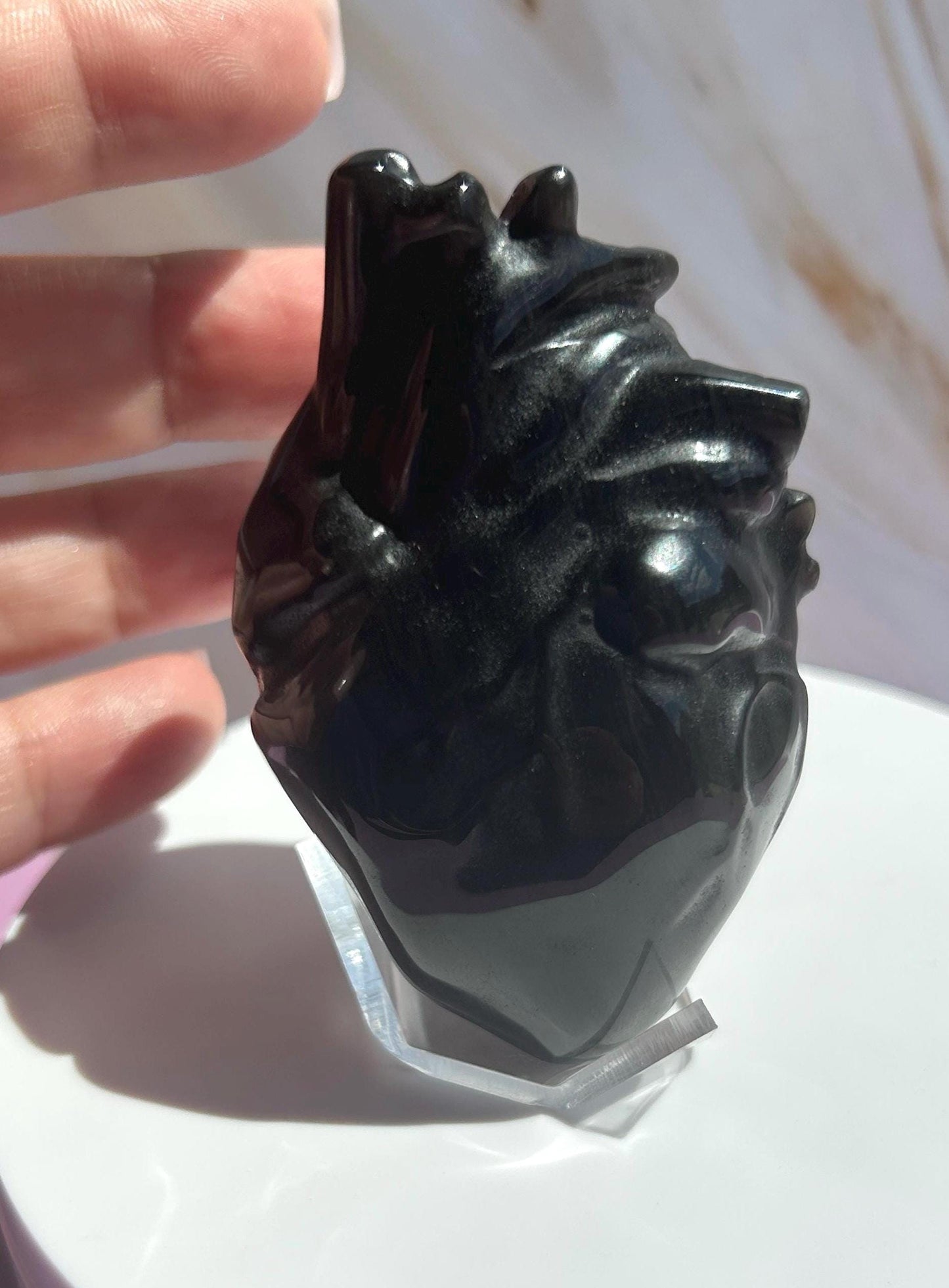 Black Silver Obsidian Heart Carved Stone Decorative Crystal Mothers Day Anniversary Valentines Gift for Best Friend Empath Bedroom Decor