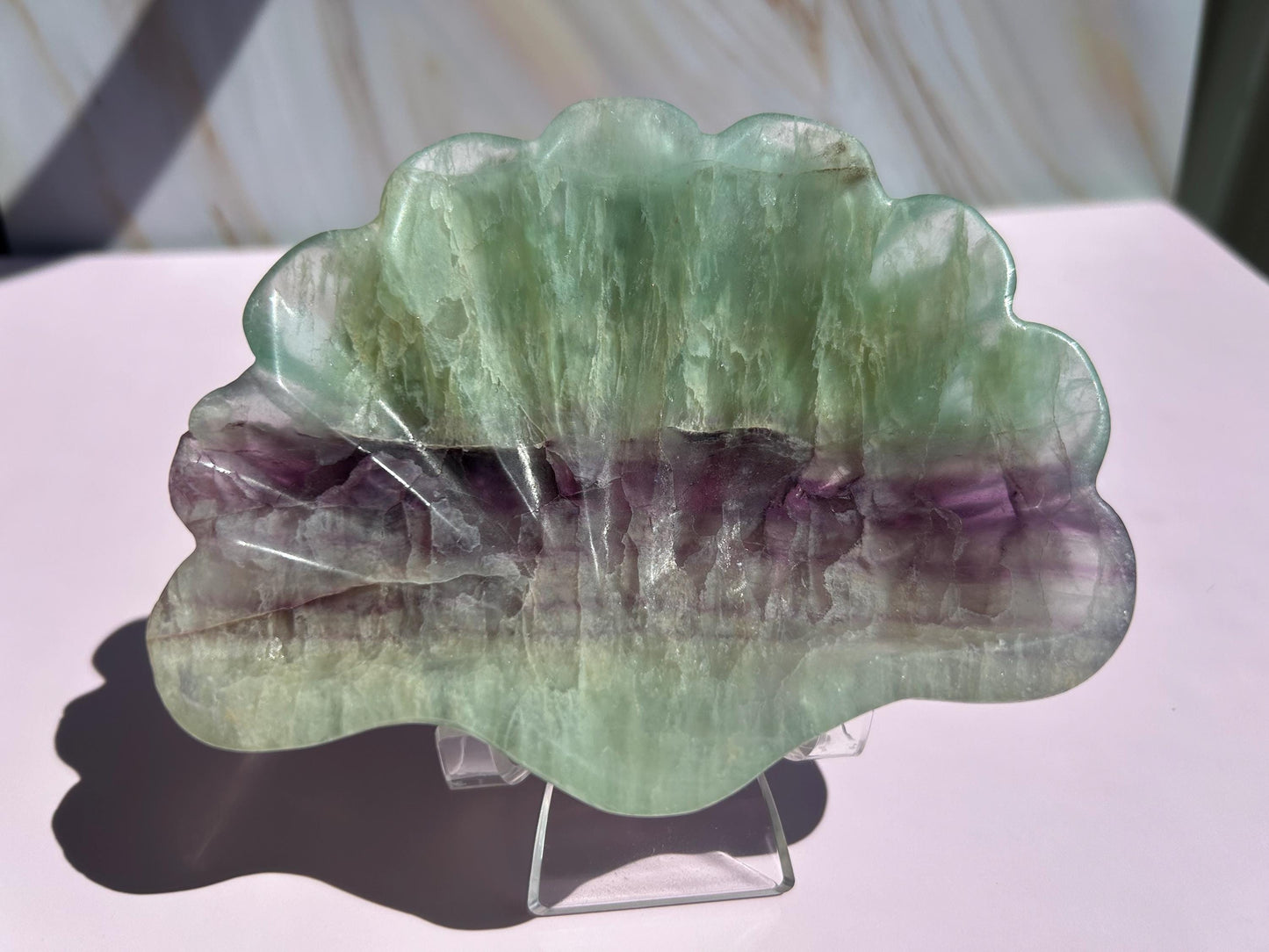 Fluorite Seashell Bowl Carved Dish Jewelry Holder Ocean Inspired Home Decor Gift for Beach Lover Bathroom Vanity Tray Coastal Mother Gift