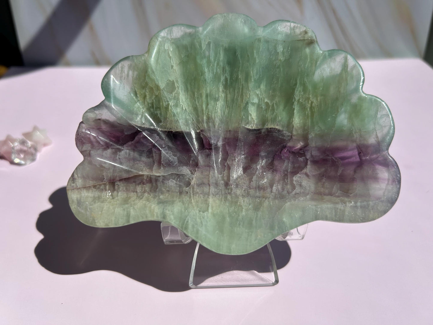 Fluorite Seashell Bowl Carved Dish Jewelry Holder Ocean Inspired Home Decor Gift for Beach Lover Bathroom Vanity Tray Coastal Mother Gift