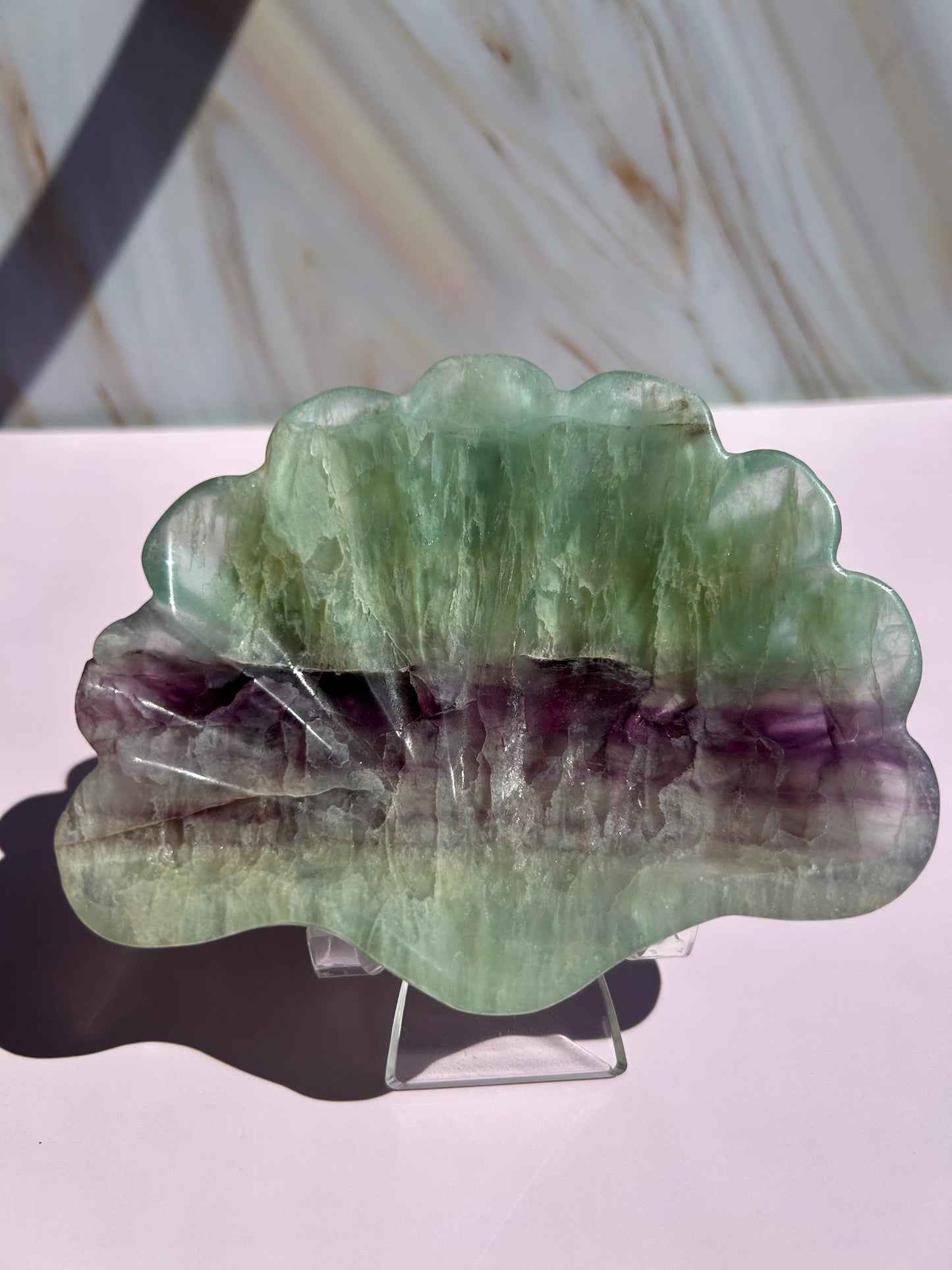 Fluorite Seashell Bowl Carved Dish Jewelry Holder Ocean Inspired Home Decor Gift for Beach Lover Bathroom Vanity Tray Coastal Mother Gift