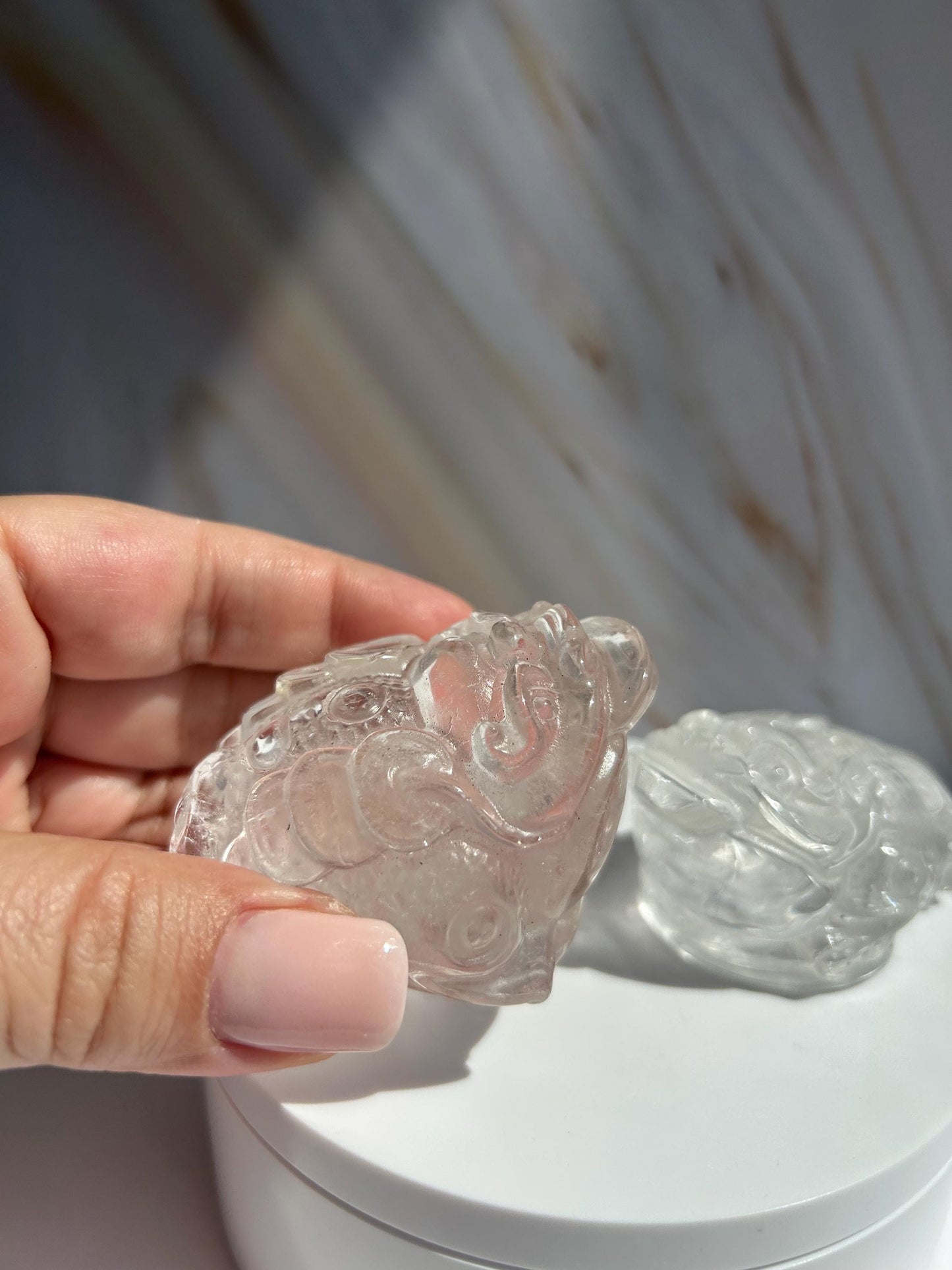 Money Toad Clear Quartz Carving Polished Stone Decorative Accent Home Decor Gift New Job New Work Office Desk Altar Feng Shui New Mom Gift