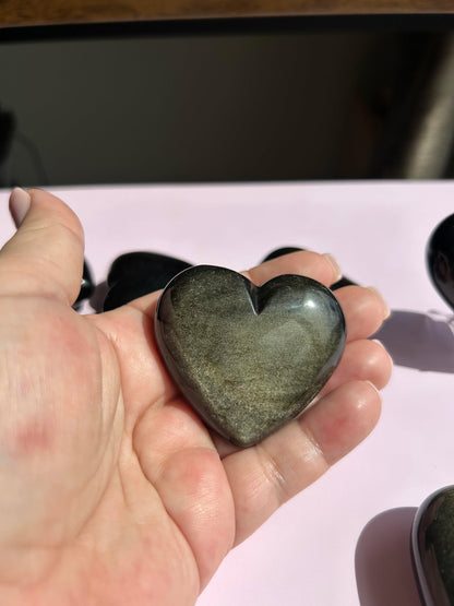 Gold Black Obsidian Carved Heart Polished Stone Figurine Unique Crystal Home Decor Gift for Nature Lover Office Desk Bedroom Altar Display Piece Anniversary Gift