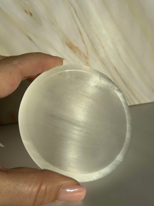 Selenite Bowl Smooth Polished Round Dish Home Decor Jewelry Holder Minimalist Style Vanity Tray Gift for Bedroom Office Shelf Display