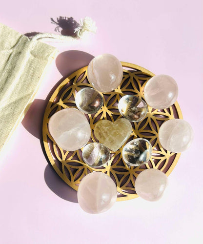 Crystal Grid Rose Quartz Citrine Clear Quartz Home Office Decor Gift Idea Nature Inspired Table Display Desk Bedroom Shelf Housewarming Gift