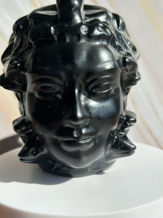 Medusa Black Obsidian Carved Head Statue Home Decor Collectible Shelf Display Unique Gift for Art Lovers Mythology Fans Desk Accent