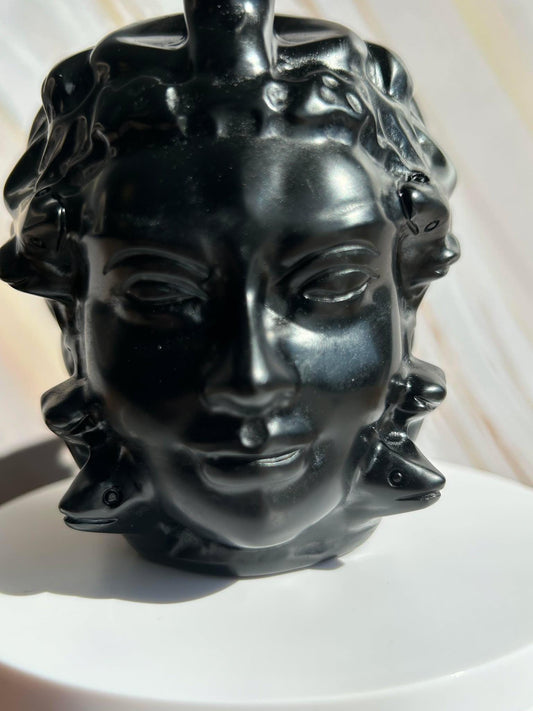 Medusa Black Obsidian Carved Head Statue Home Decor Collectible Shelf Display Unique Gift for Art Lovers Mythology Fans Desk Accent