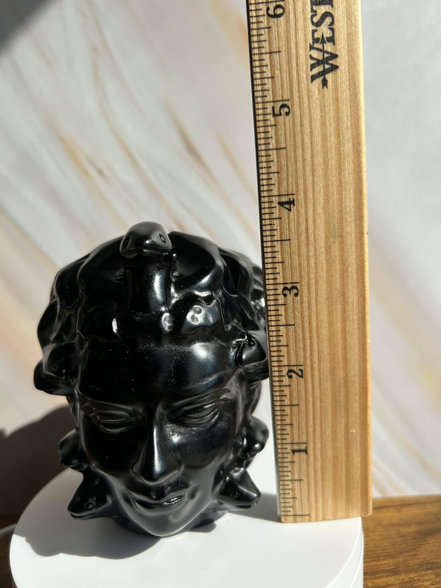 Medusa Black Obsidian Carved Head Statue Home Decor Collectible Shelf Display Unique Gift for Art Lovers Mythology Fans Desk Accent