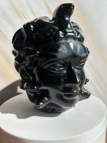 Medusa Black Obsidian Carved Head Statue Home Decor Collectible Shelf Display Unique Gift for Art Lovers Mythology Fans Desk Accent