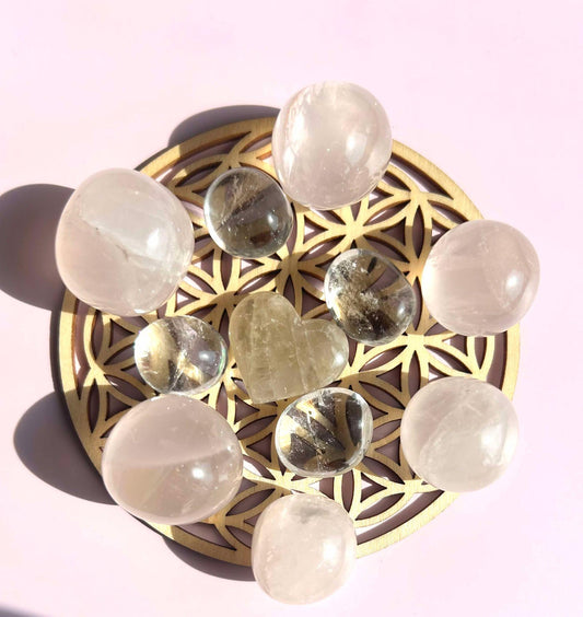 Crystal Grid Rose Quartz Citrine Clear Quartz Home Office Decor Gift Idea Nature Inspired Table Display Desk Bedroom Shelf Housewarming Gift