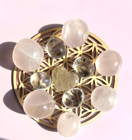 Crystal Grid Rose Quartz Citrine Clear Quartz Home Office Decor Gift Idea Nature Inspired Table Display Desk Bedroom Shelf Housewarming Gift