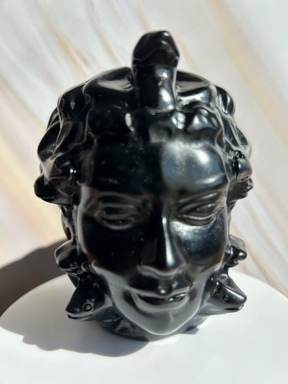 Medusa Black Obsidian Carved Head Statue Home Decor Collectible Shelf Display Unique Gift for Art Lovers Mythology Fans Desk Accent