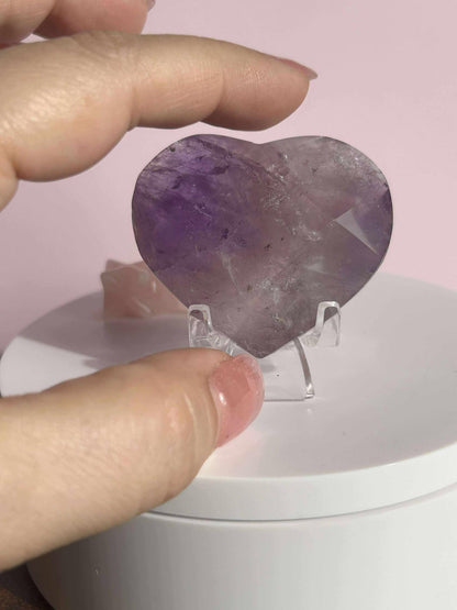 Amethyst Facet Heart Carving Anniversary Gift Mom To Be Gift Meditation Altar Room Decor Baby Shower Breakup Divorce Gift Calming Crystals