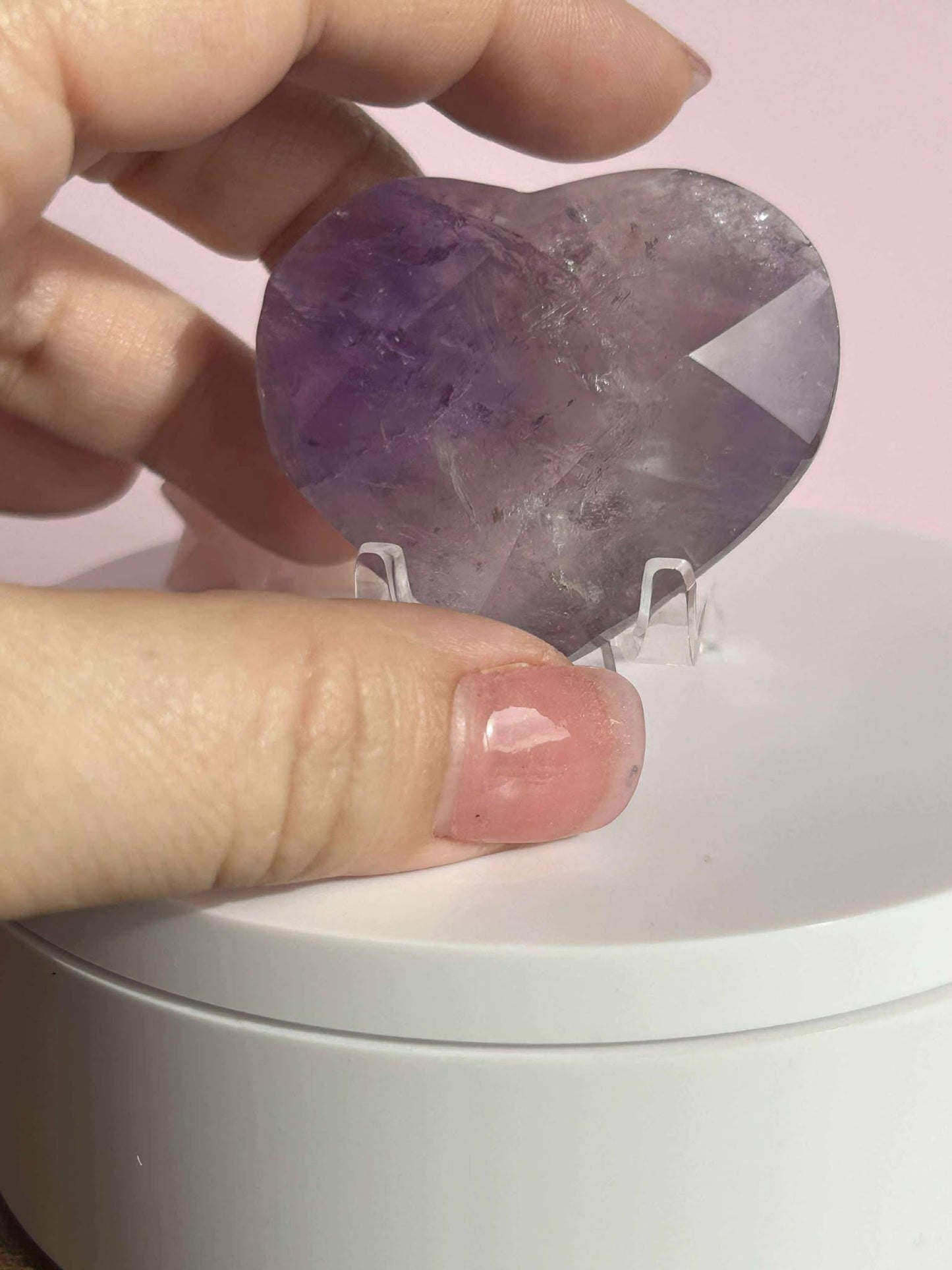 Amethyst Facet Heart Carving Anniversary Gift Mom To Be Gift Meditation Altar Room Decor Baby Shower Breakup Divorce Gift Calming Crystals